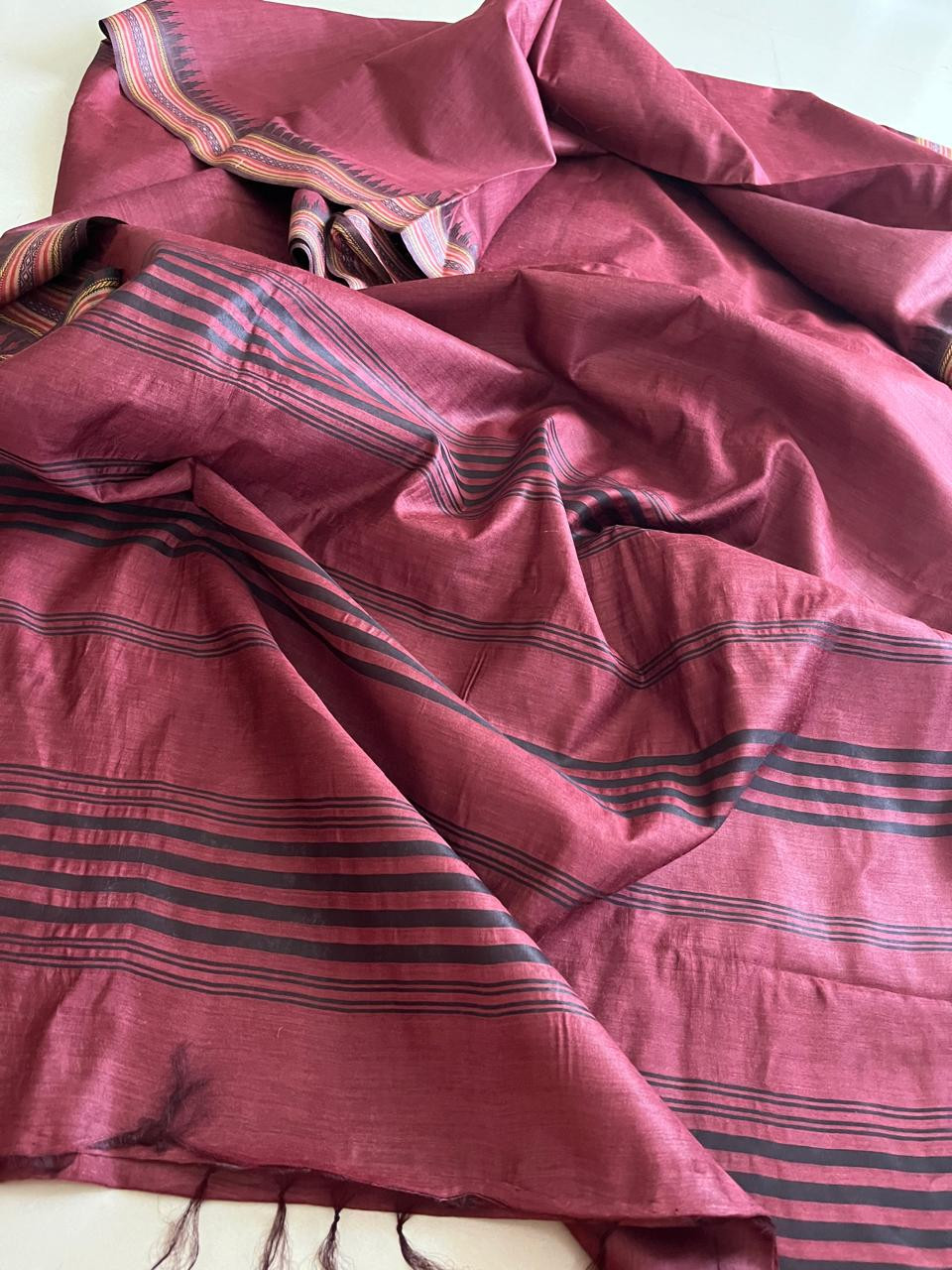 Maroon Pink Pure Tussar Silk Saree with Woven Border