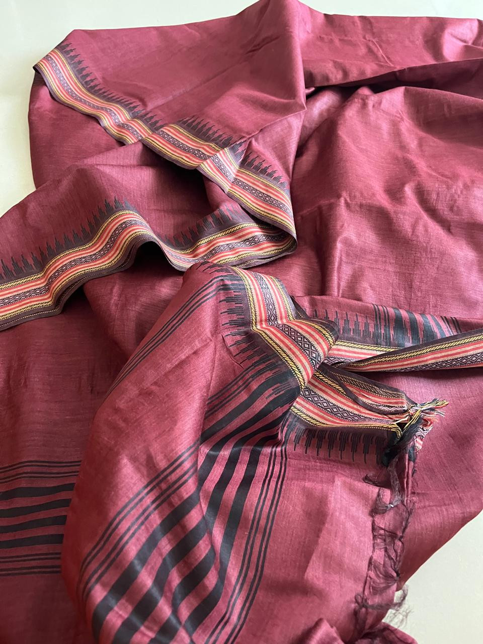 Maroon Pink Pure Tussar Silk Saree with Woven Border