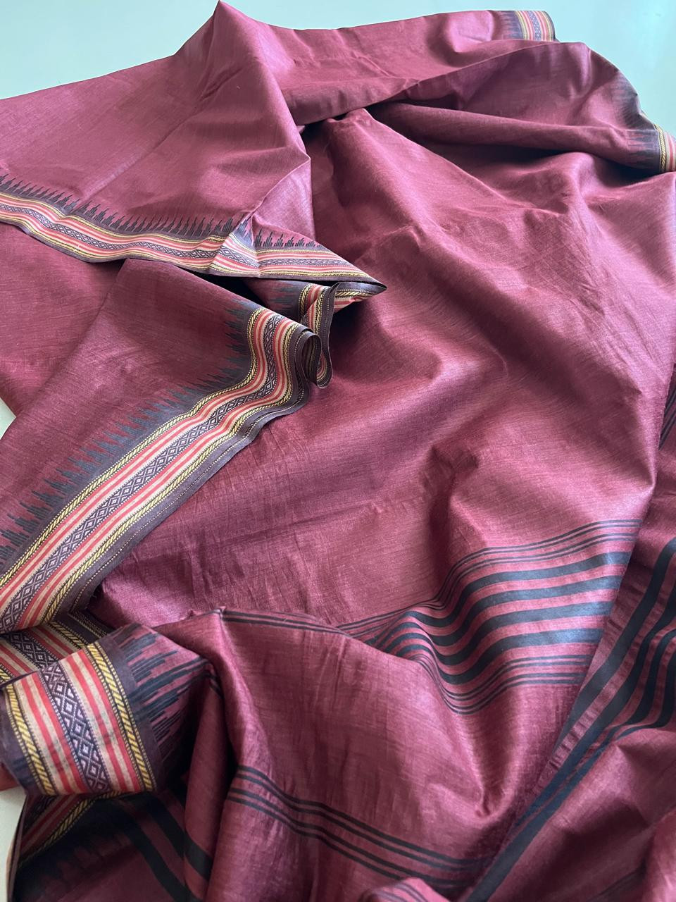 Maroon Pink Pure Tussar Silk Saree with Woven Border