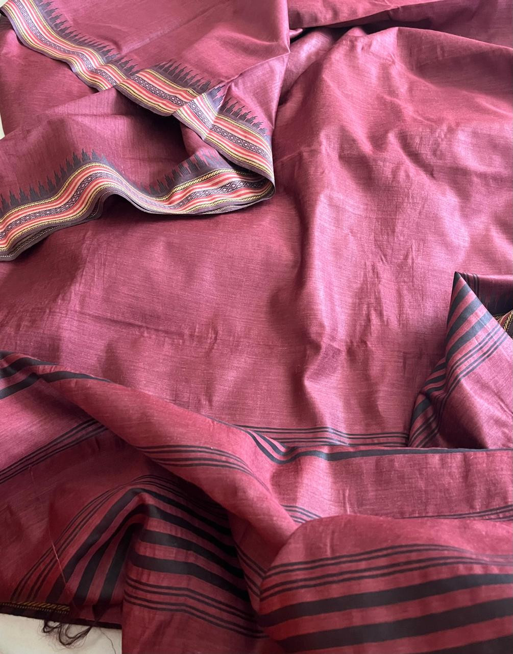 Maroon Pink Pure Tussar Silk Saree with Woven Border