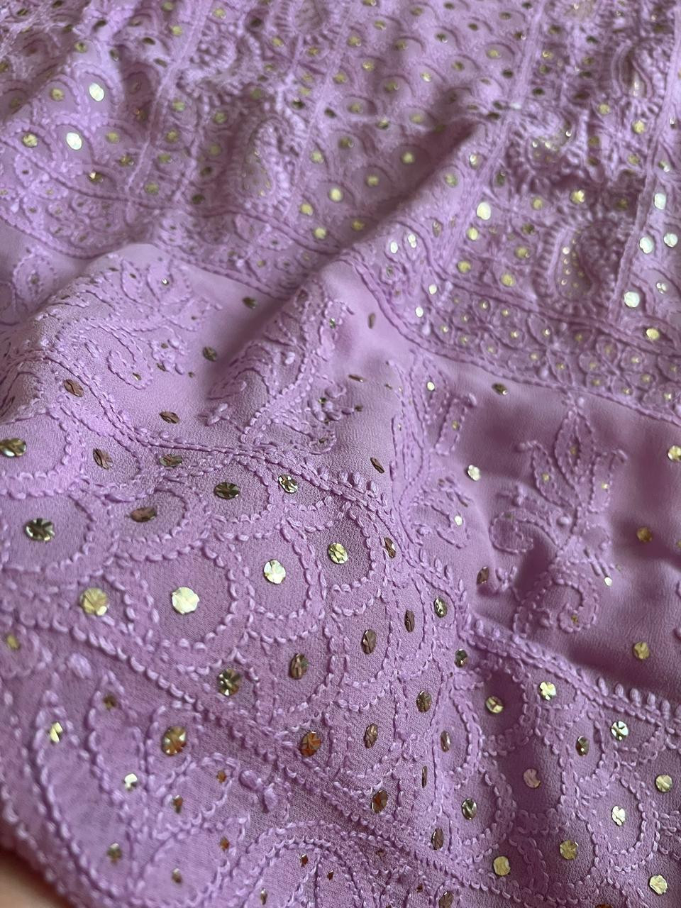Exclusive Viscose Georgette Handwork Chikankari Kurta Dupatta Sets - Lavendar