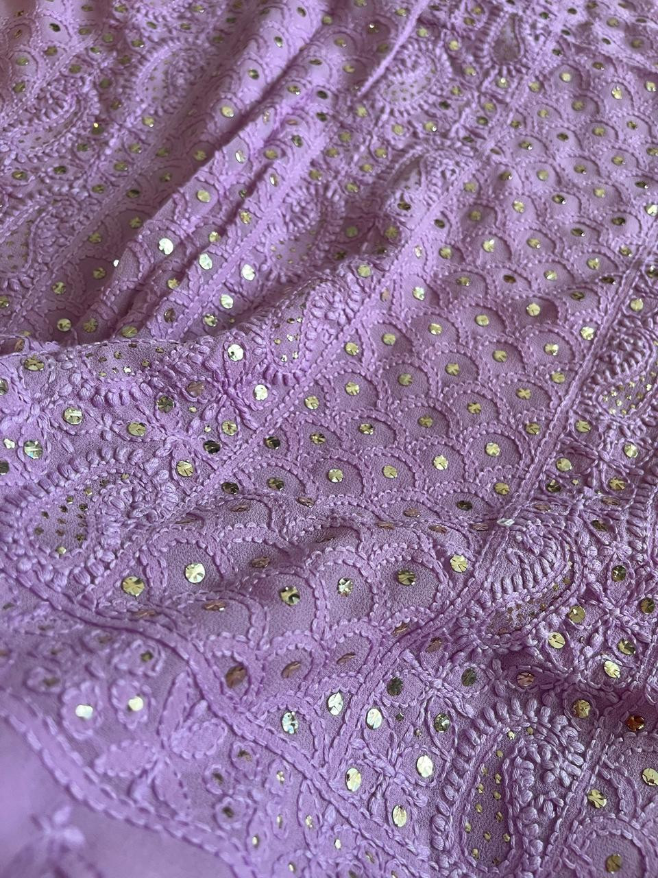Exclusive Viscose Georgette Handwork Chikankari Kurta Dupatta Sets - Lavendar