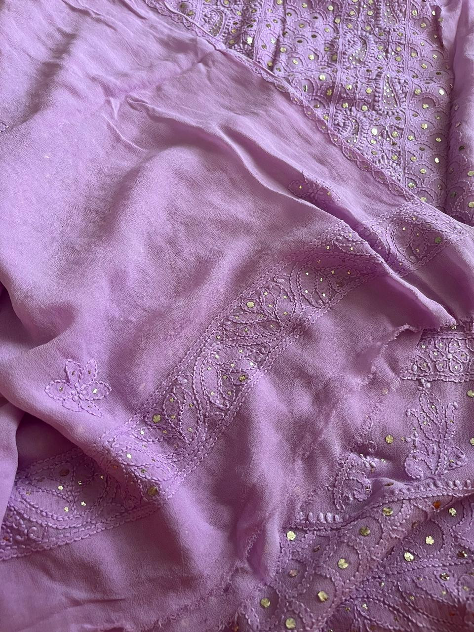 Exclusive Viscose Georgette Handwork Chikankari Kurta Dupatta Sets - Lavendar