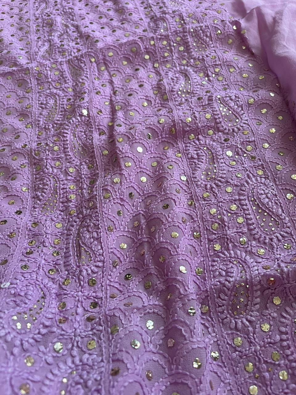 Exclusive Viscose Georgette Handwork Chikankari Kurta Dupatta Sets - Lavendar