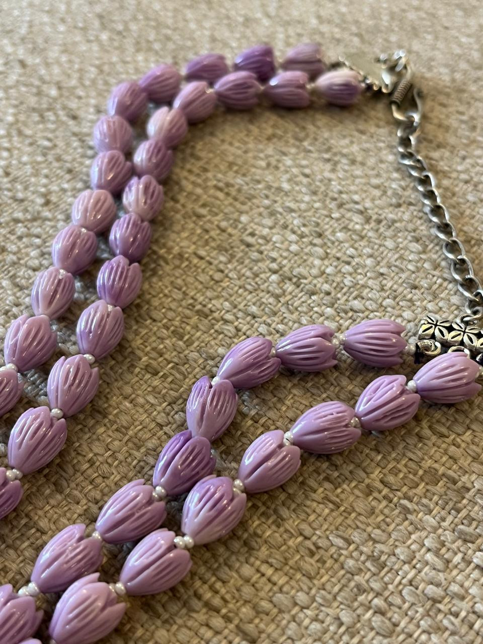 Tulip Beads Ceramic 2 layered Neckpiece - Lavendar
