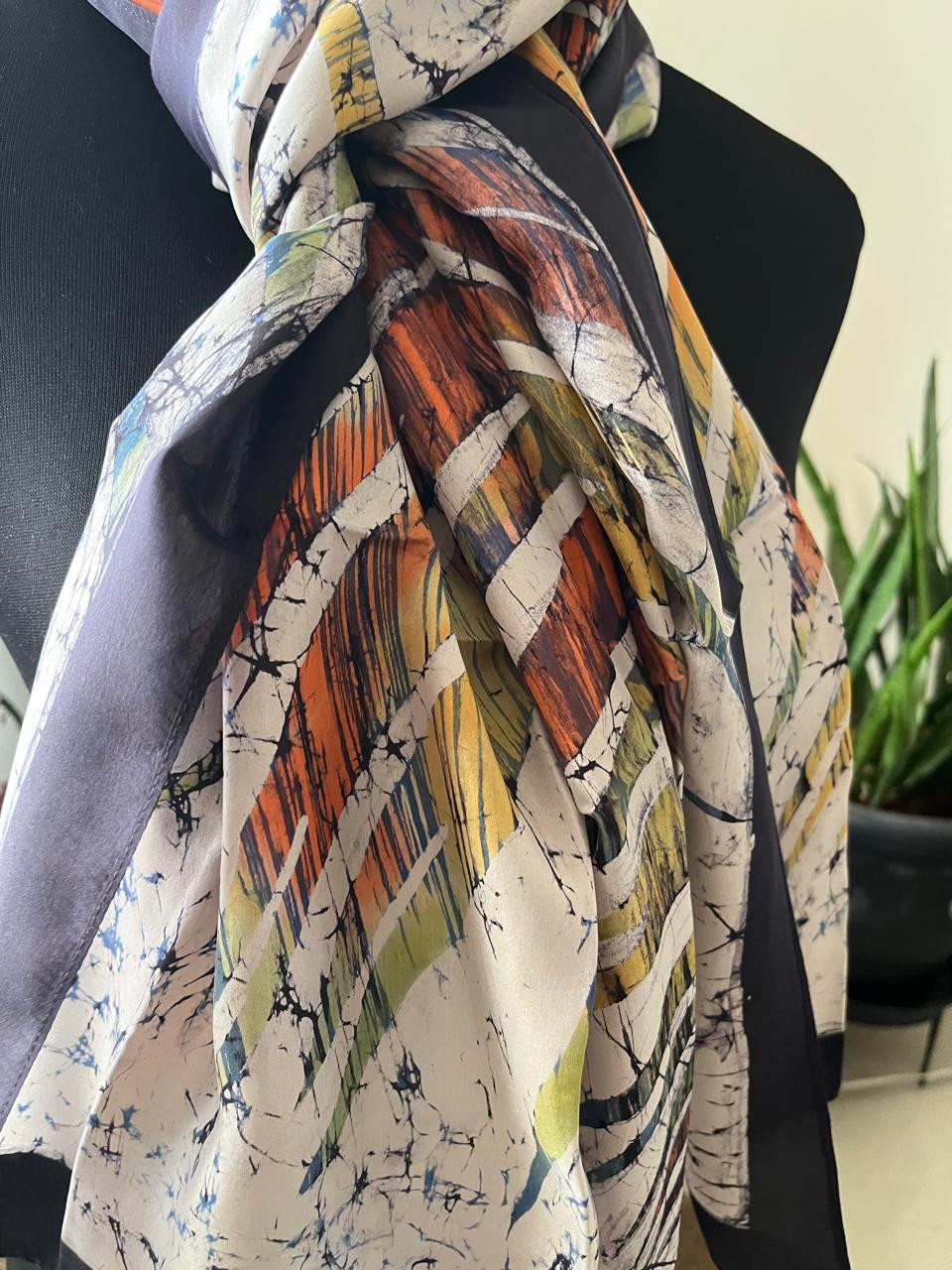 Pure Soft Silk Stole with Hand Wax Batik work