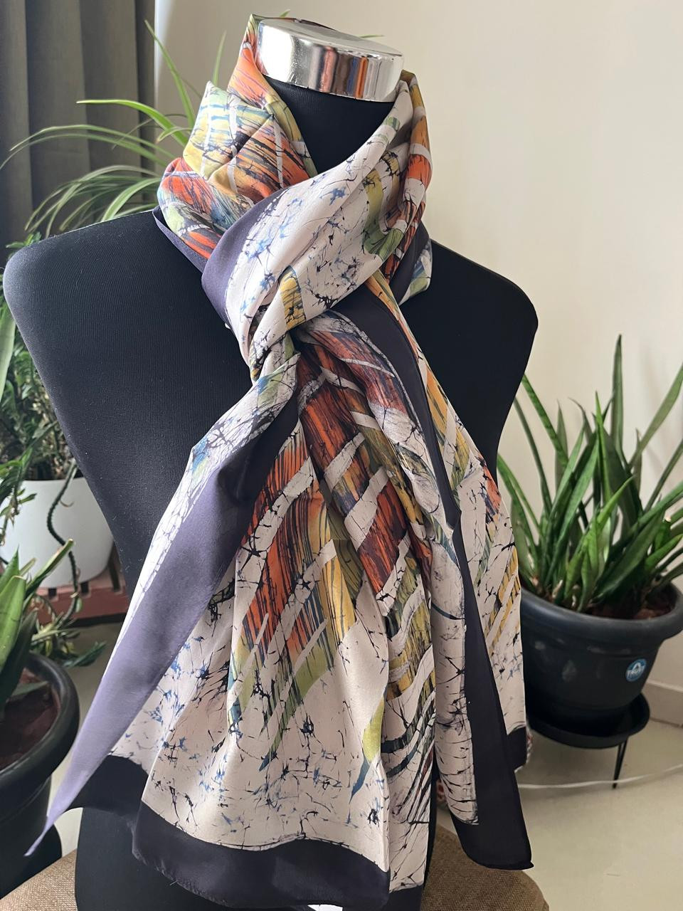 Pure Soft Silk Stole with Hand Wax Batik work
