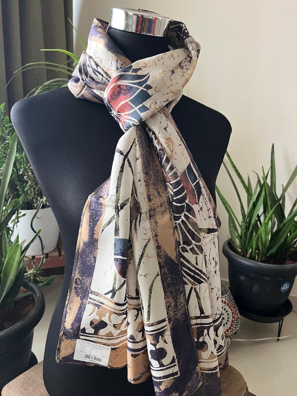 Pure Soft Silk Stole with Hand Wax Batik work
