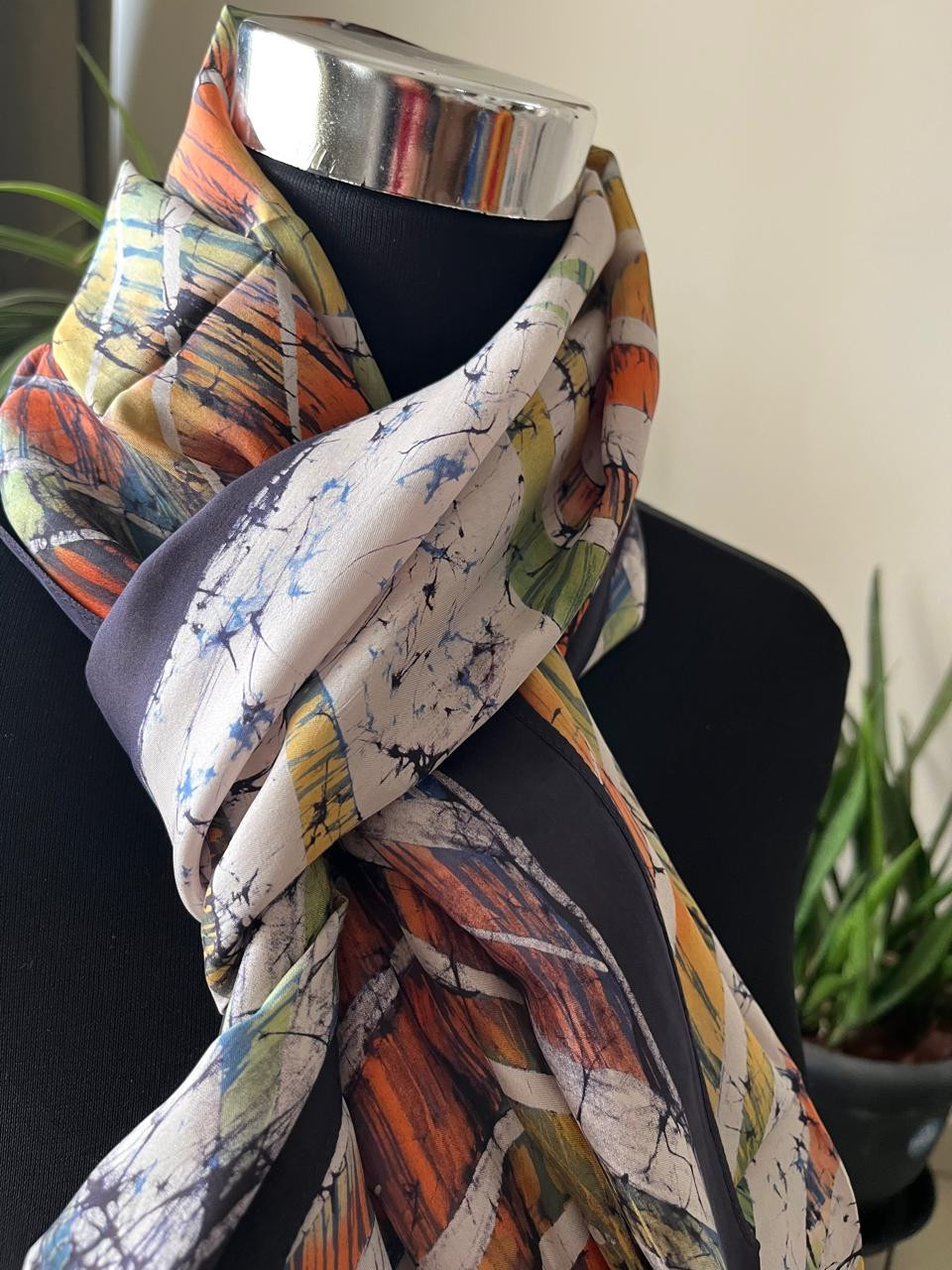 Pure Soft Silk Stole with Hand Wax Batik work