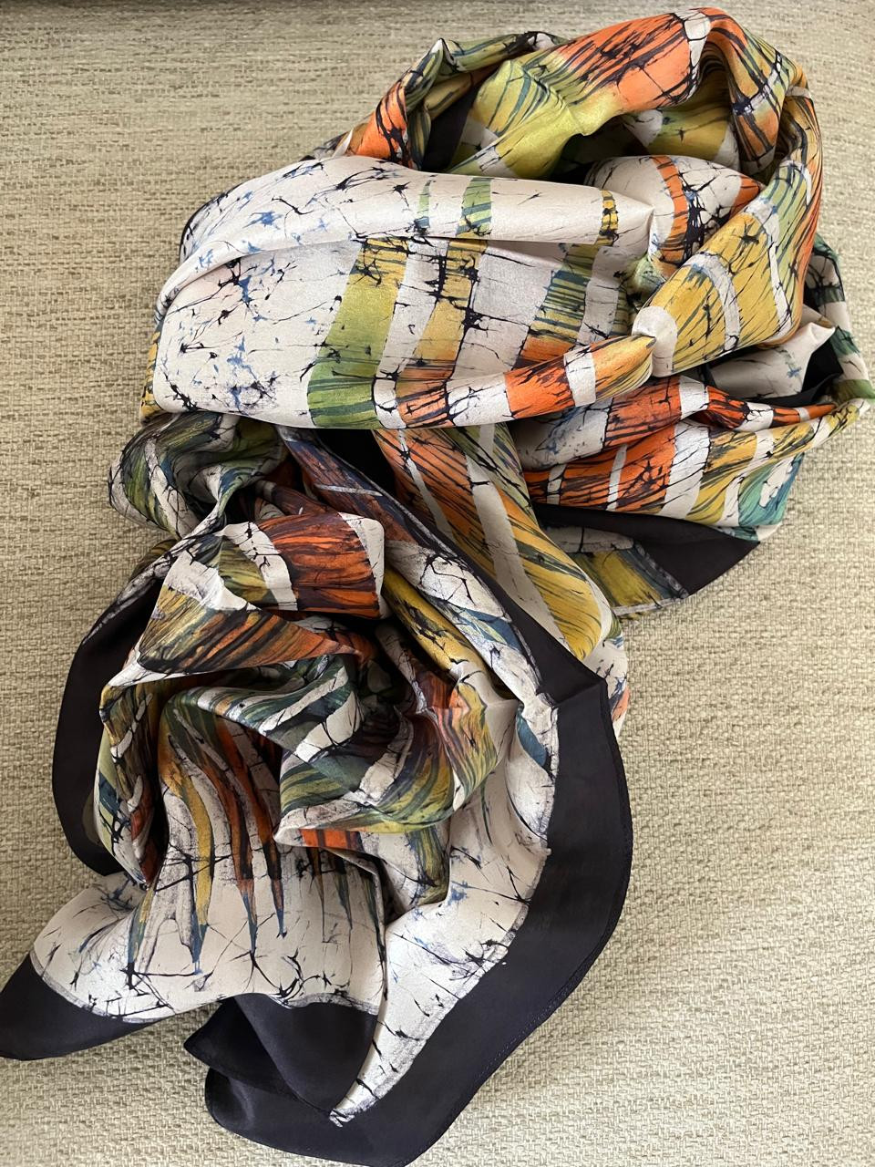 Pure Soft Silk Stole with Hand Wax Batik work