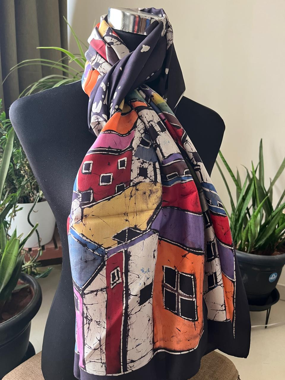 Pure Soft Silk Stole with Hand Wax Batik work