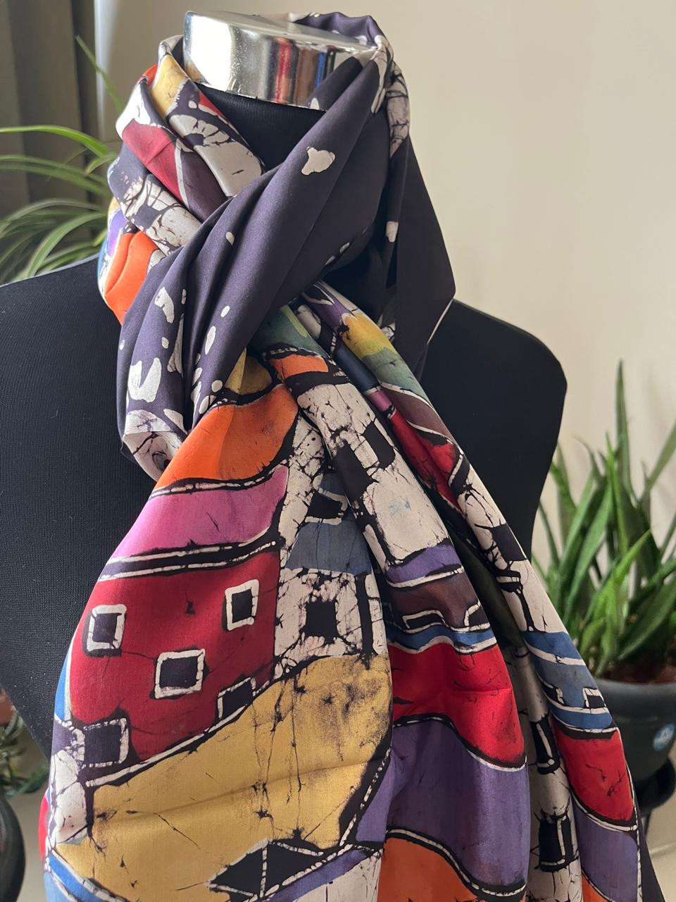 Pure Soft Silk Stole with Hand Wax Batik work