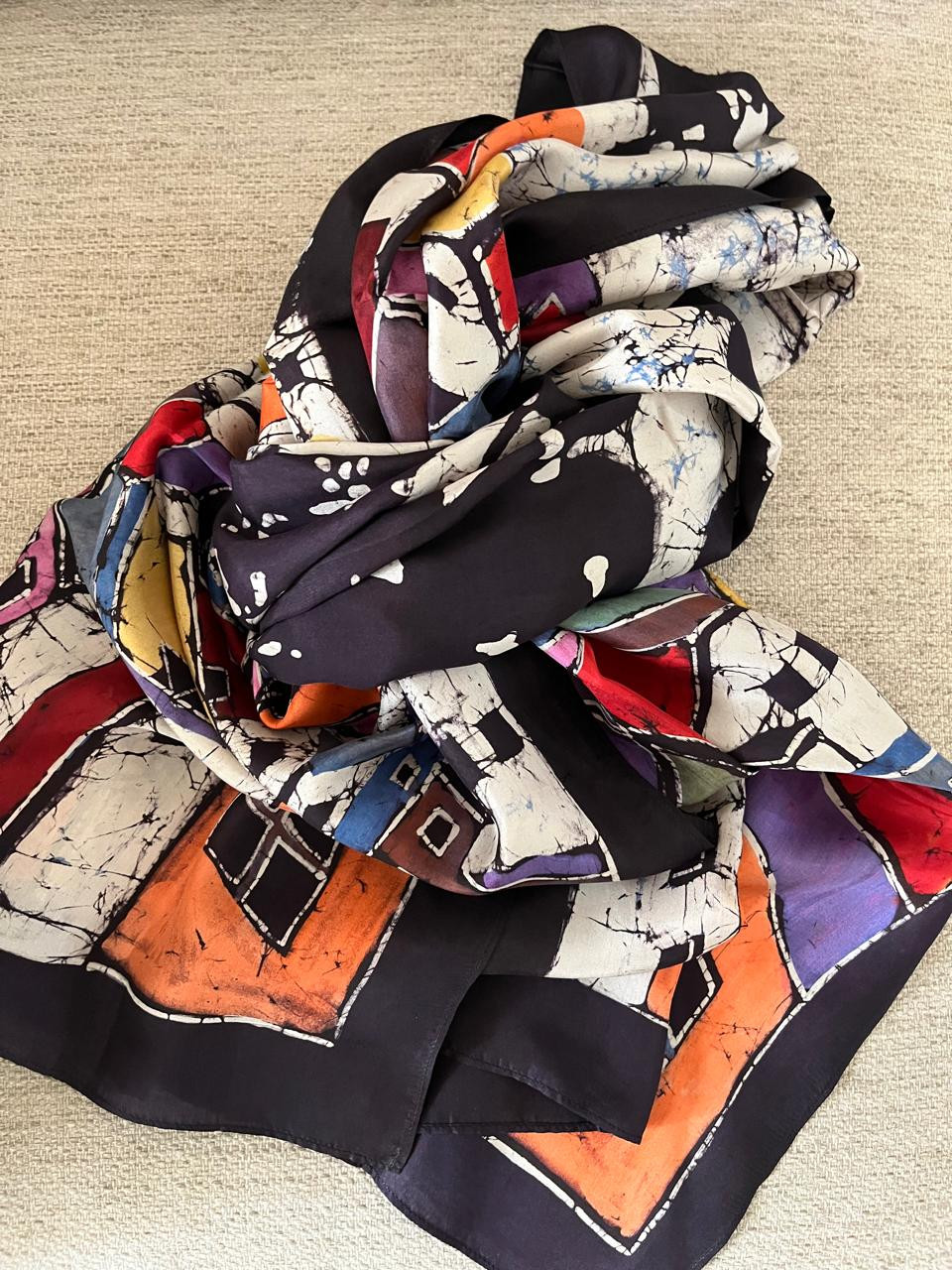 Pure Soft Silk Stole with Hand Wax Batik work