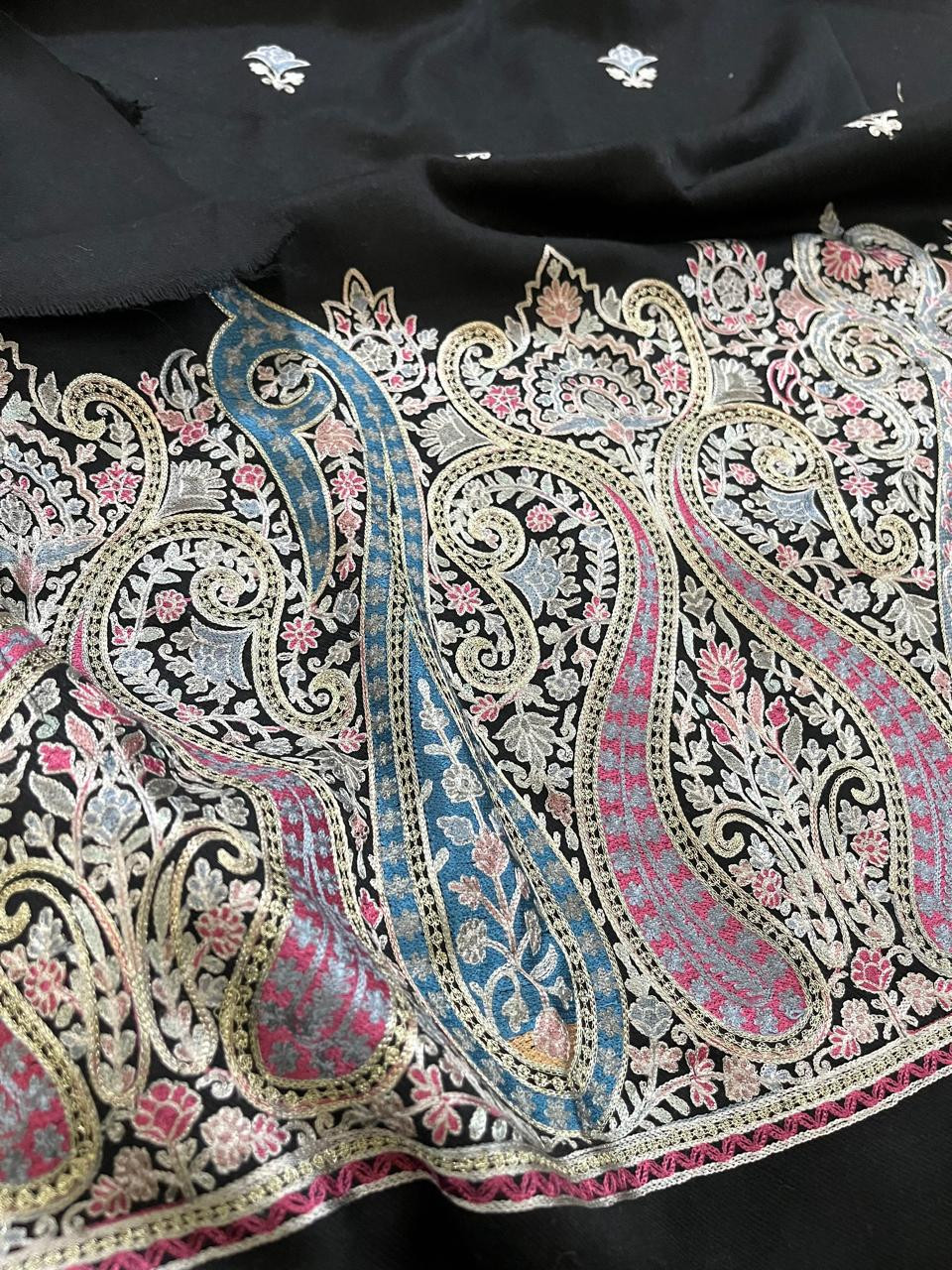 Woollen 3 piece Suit with Aari and Tilla Work - Black