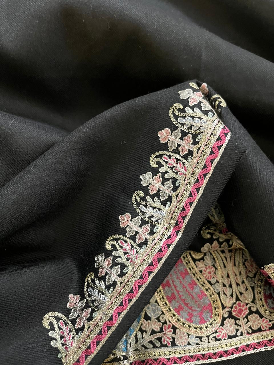 Woollen 3 piece Suit with Aari and Tilla Work - Black