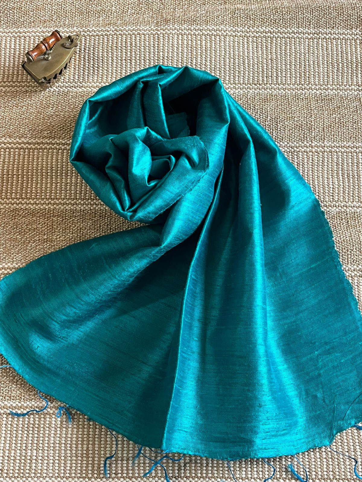 Vibrant pure Raw Silk Stole - Turquoise Teal