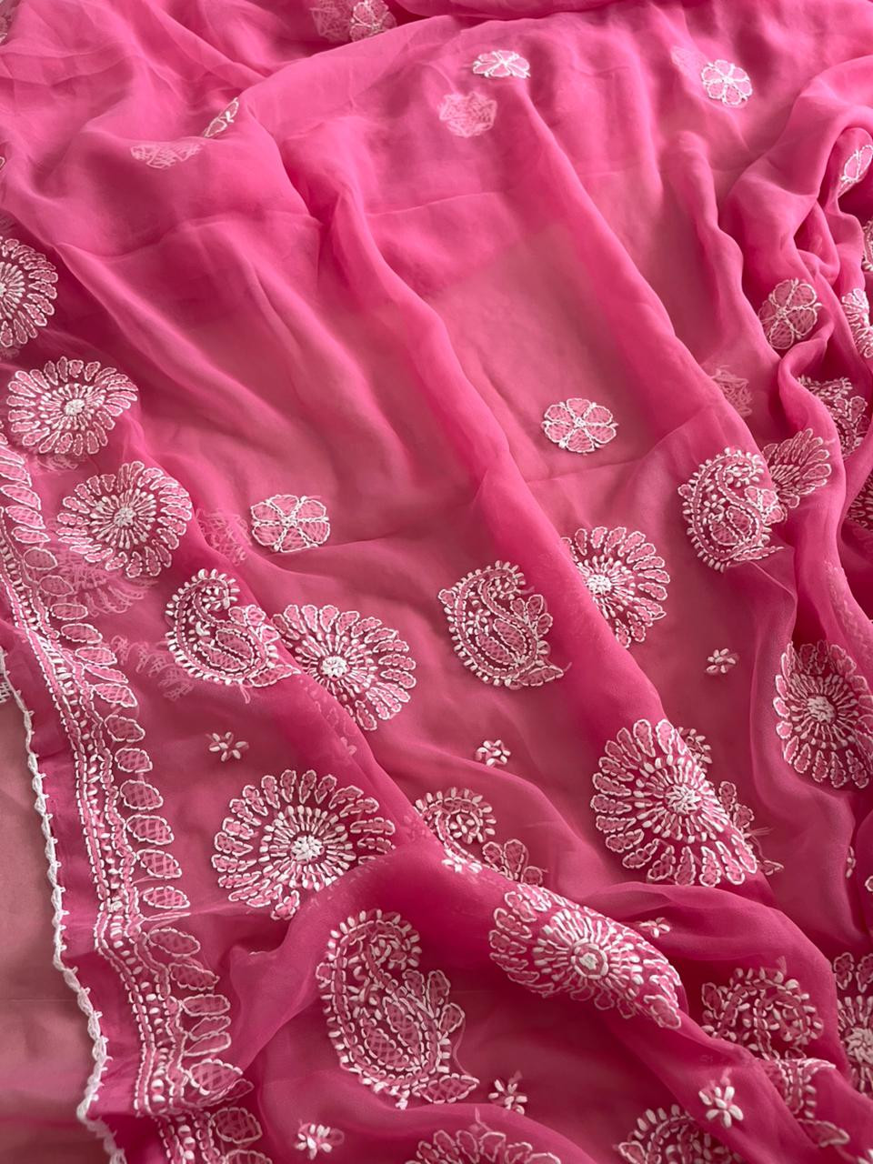 Georgette Chikankari Handwork Saree - Pastel Pink