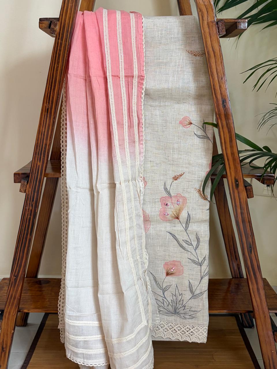 Beautiful Cotton 3 piece Suit with Print and Mirrors - Pink