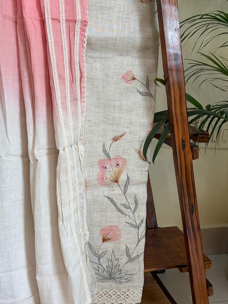 Beautiful Cotton 3 piece Suit with Print and Mirrors - Pink