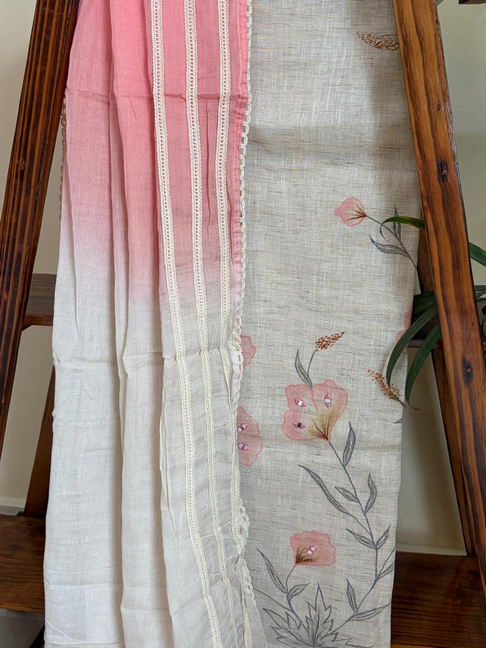 Beautiful Cotton 3 piece Suit with Print and Mirrors - Pink