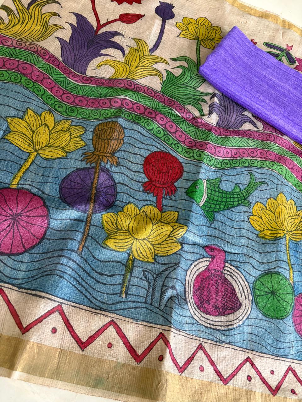 Exclusive Pure Tussar Silk Hand Kalamkari Dupattas with Pure Raw Silk Kurtas