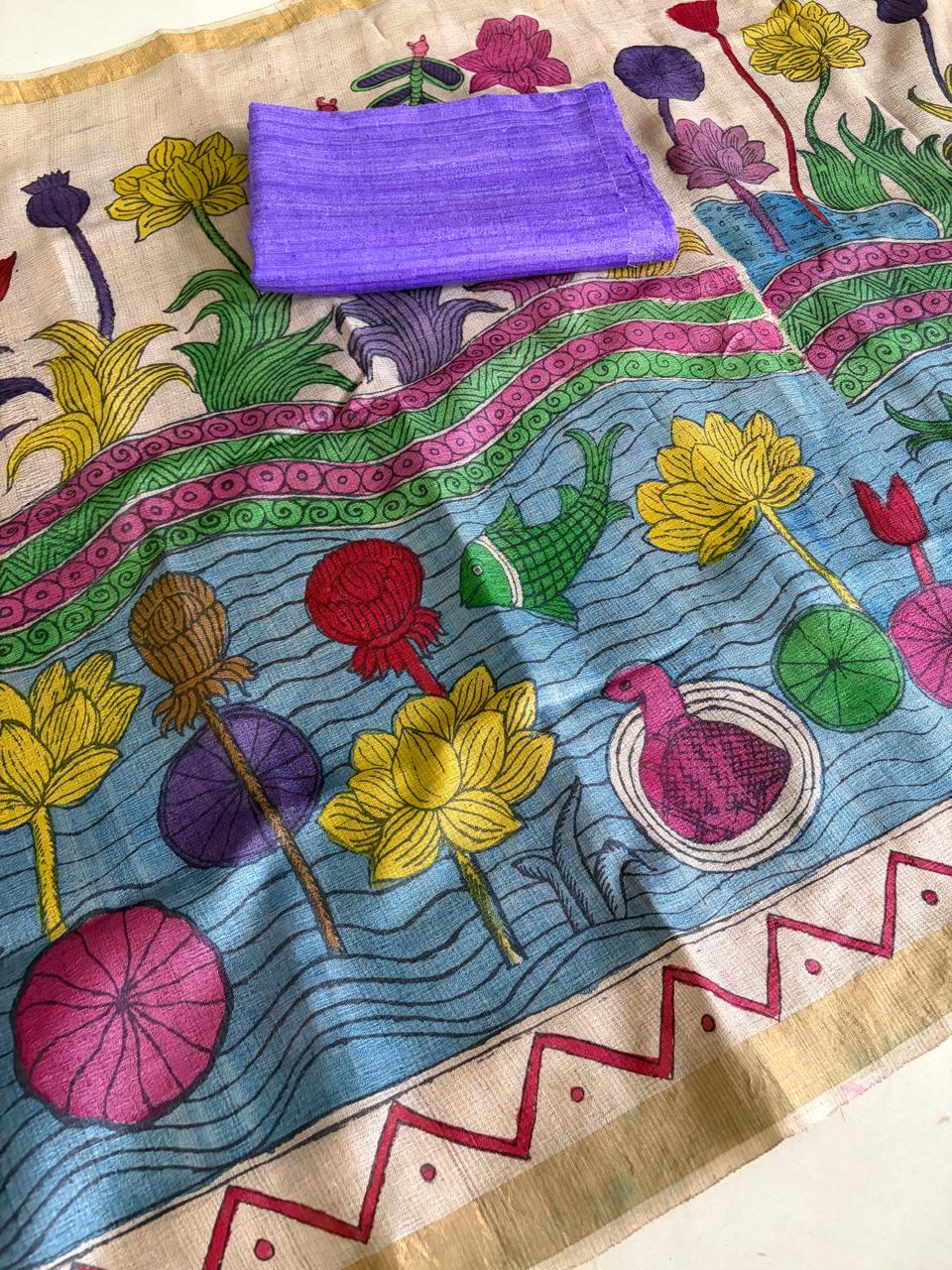 Exclusive Pure Tussar Silk Hand Kalamkari Dupattas with Pure Raw Silk Kurtas
