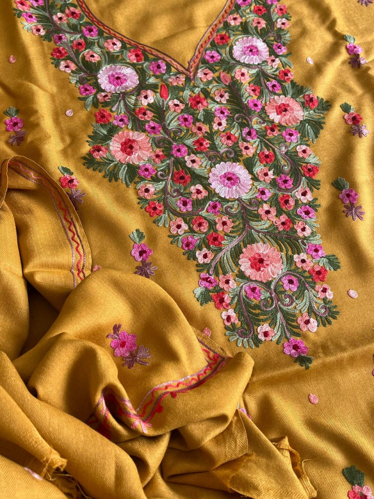 Image of Woollen Embroidered 3 piece Suit - Yellow