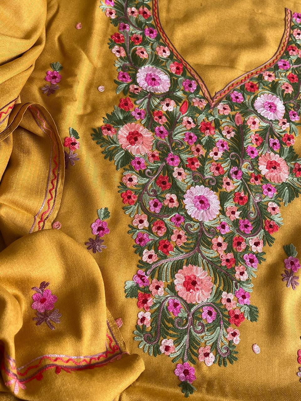 Woollen Embroidered 3 piece Suit - Yellow