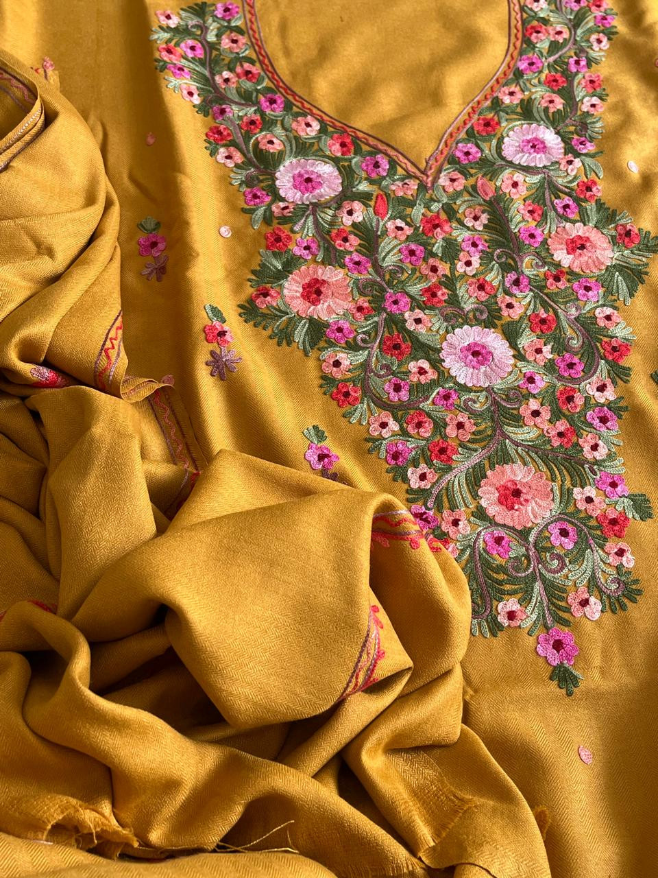 Woollen Embroidered 3 piece Suit - Yellow