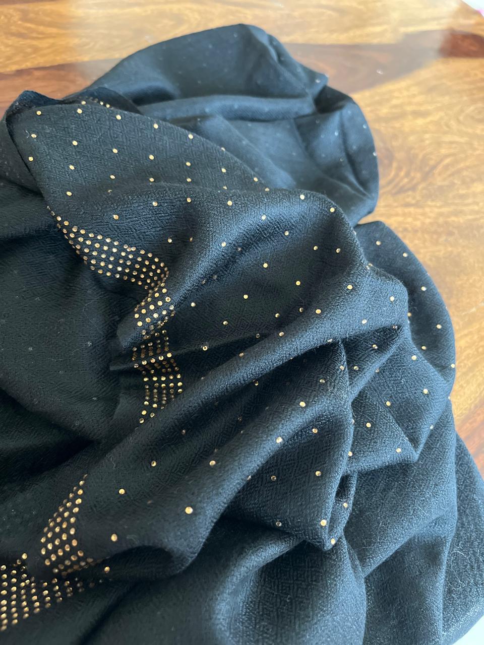 Woollen Stole with Stone Embellished Borders- Black