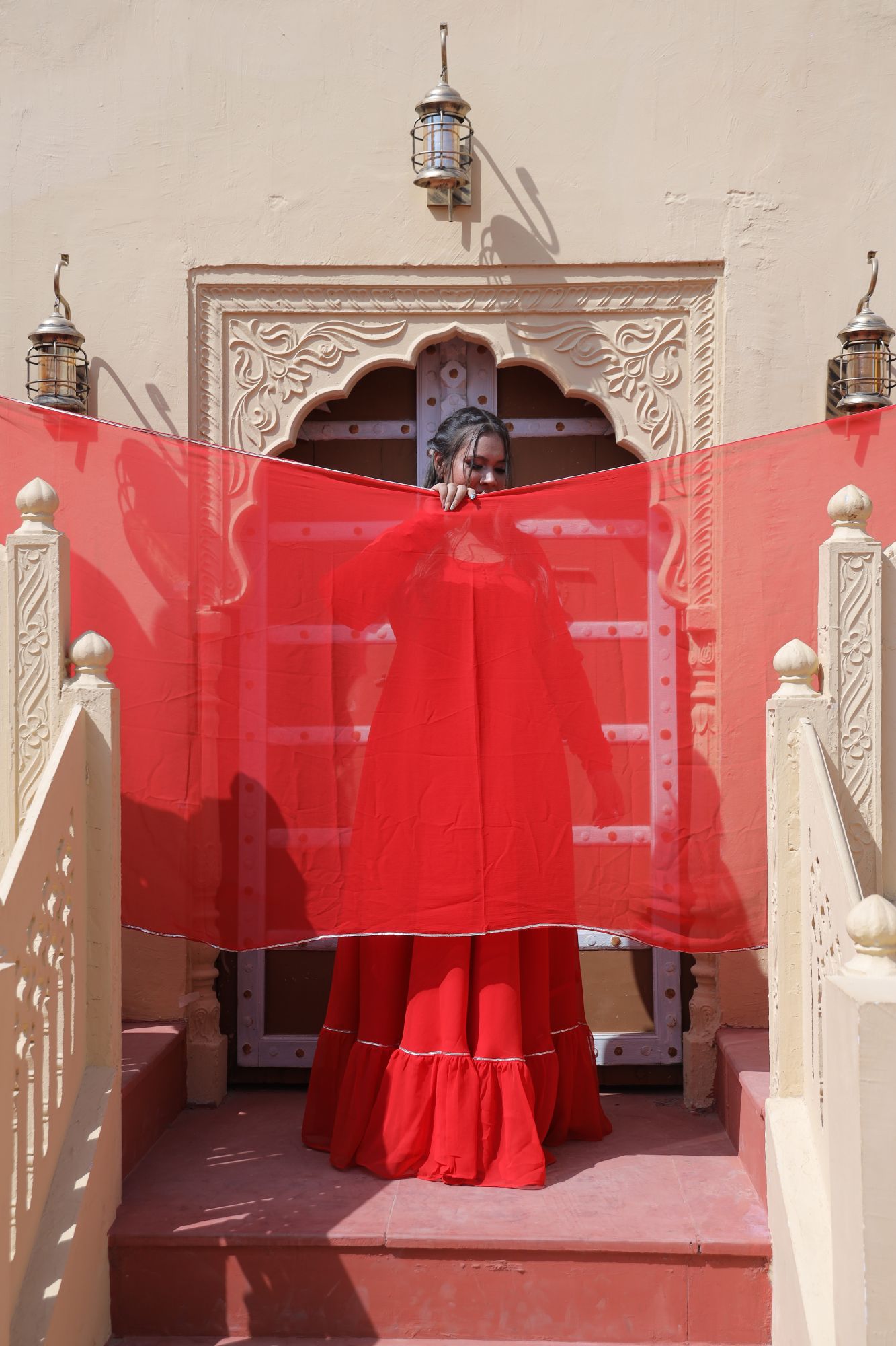 Red Love Georgette Anarkali Suit Set