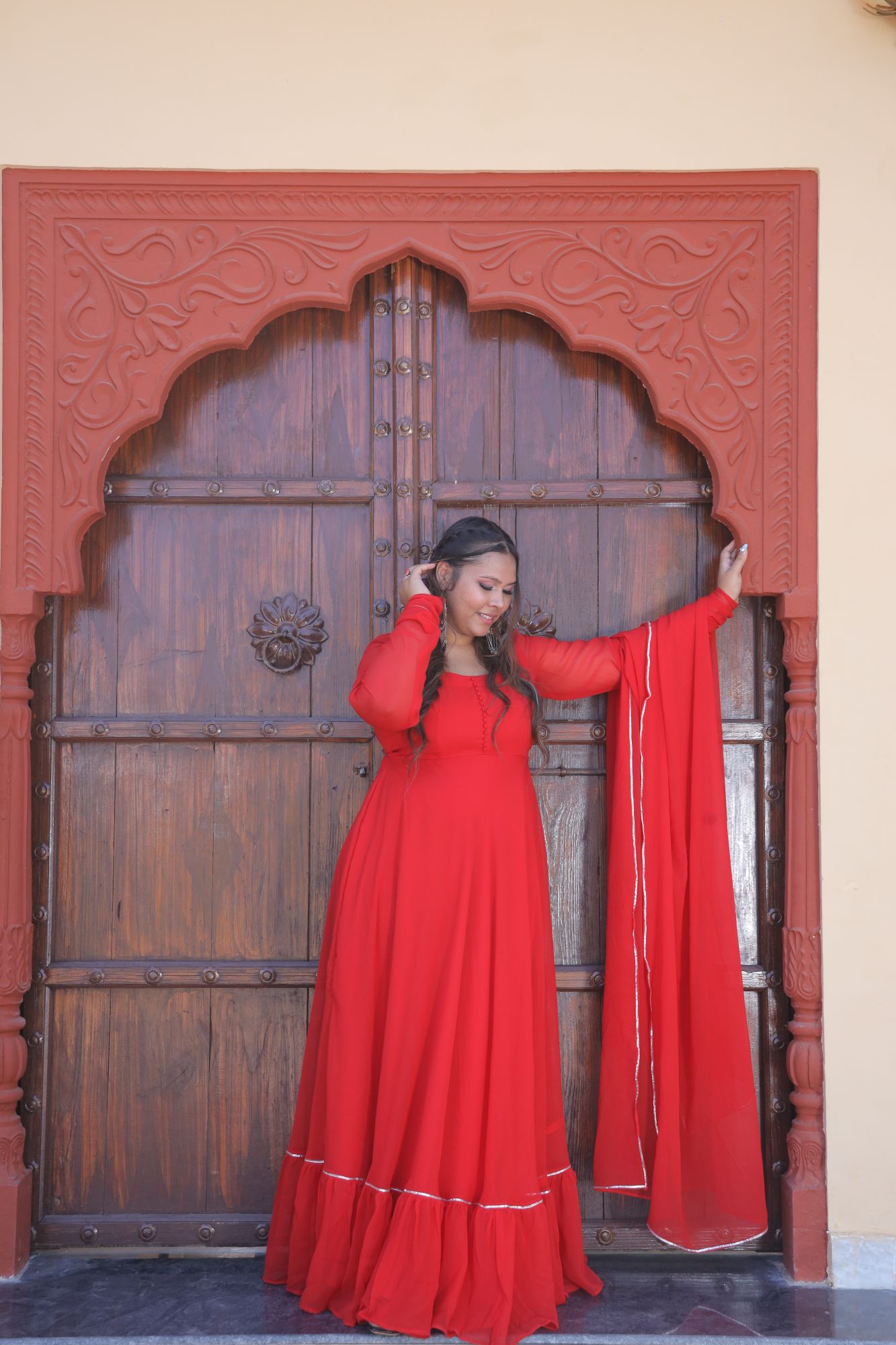 Red Love Georgette Anarkali Suit Set