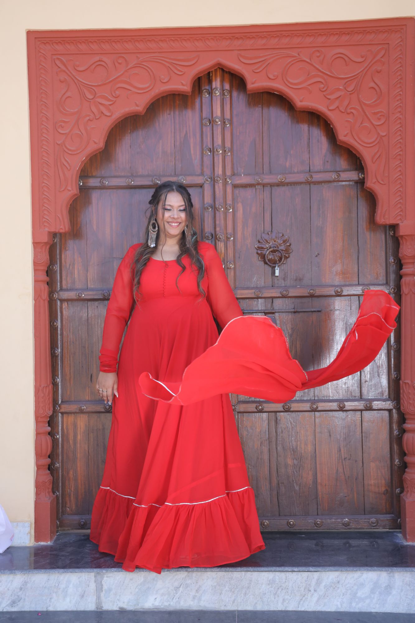 Red Love Georgette Anarkali Suit Set