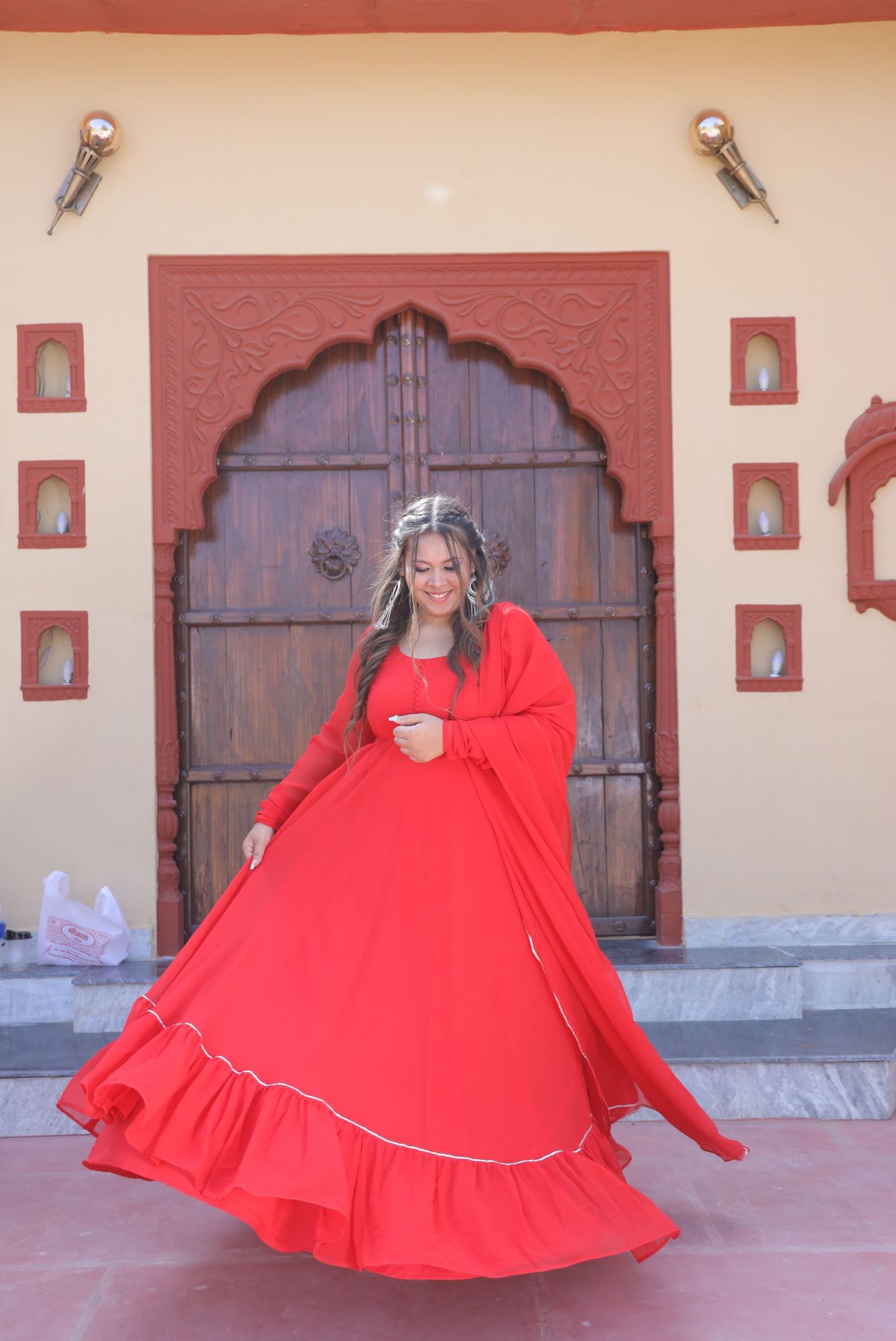 Red Love Georgette Anarkali Suit Set