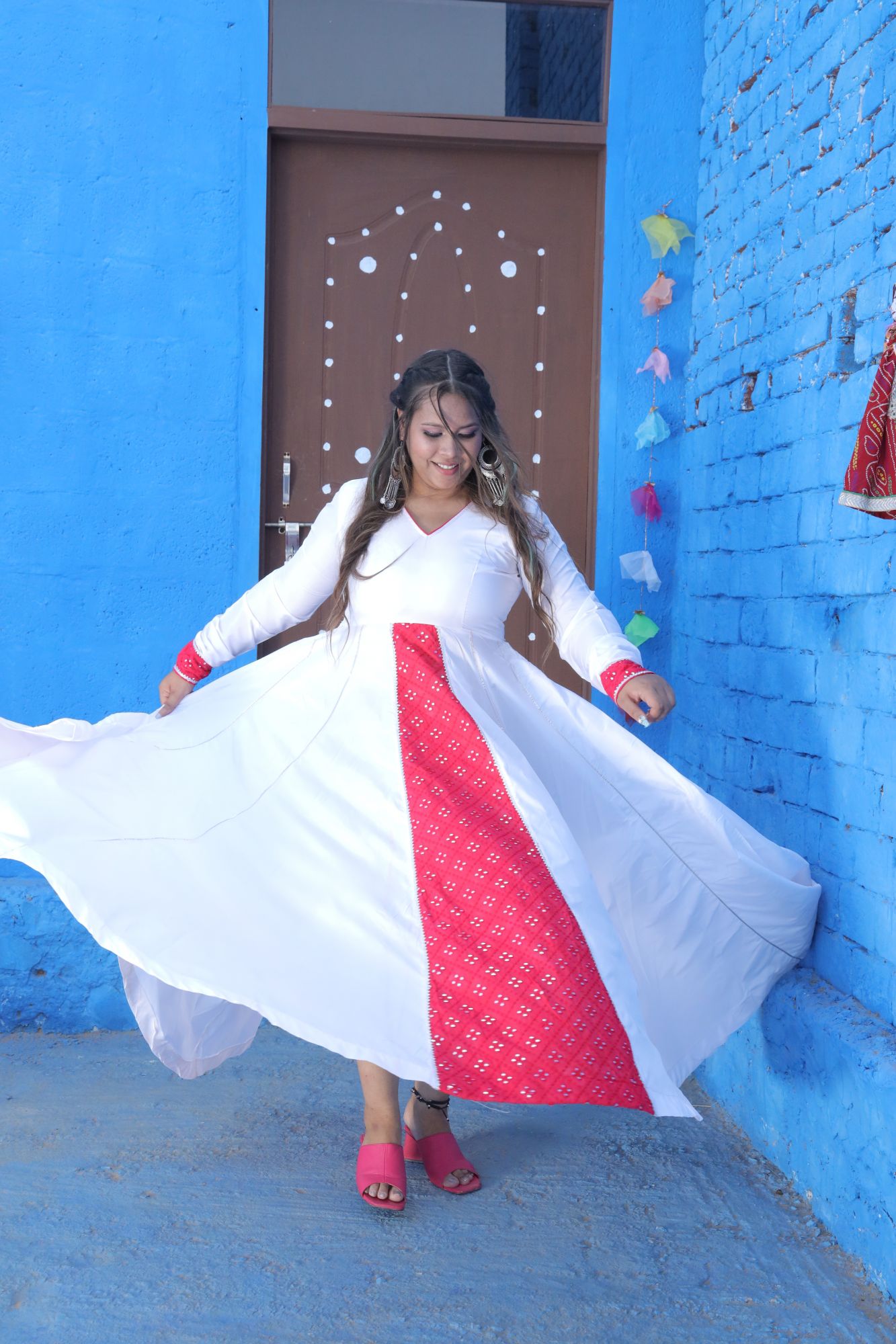White and Pink Silk Dress
