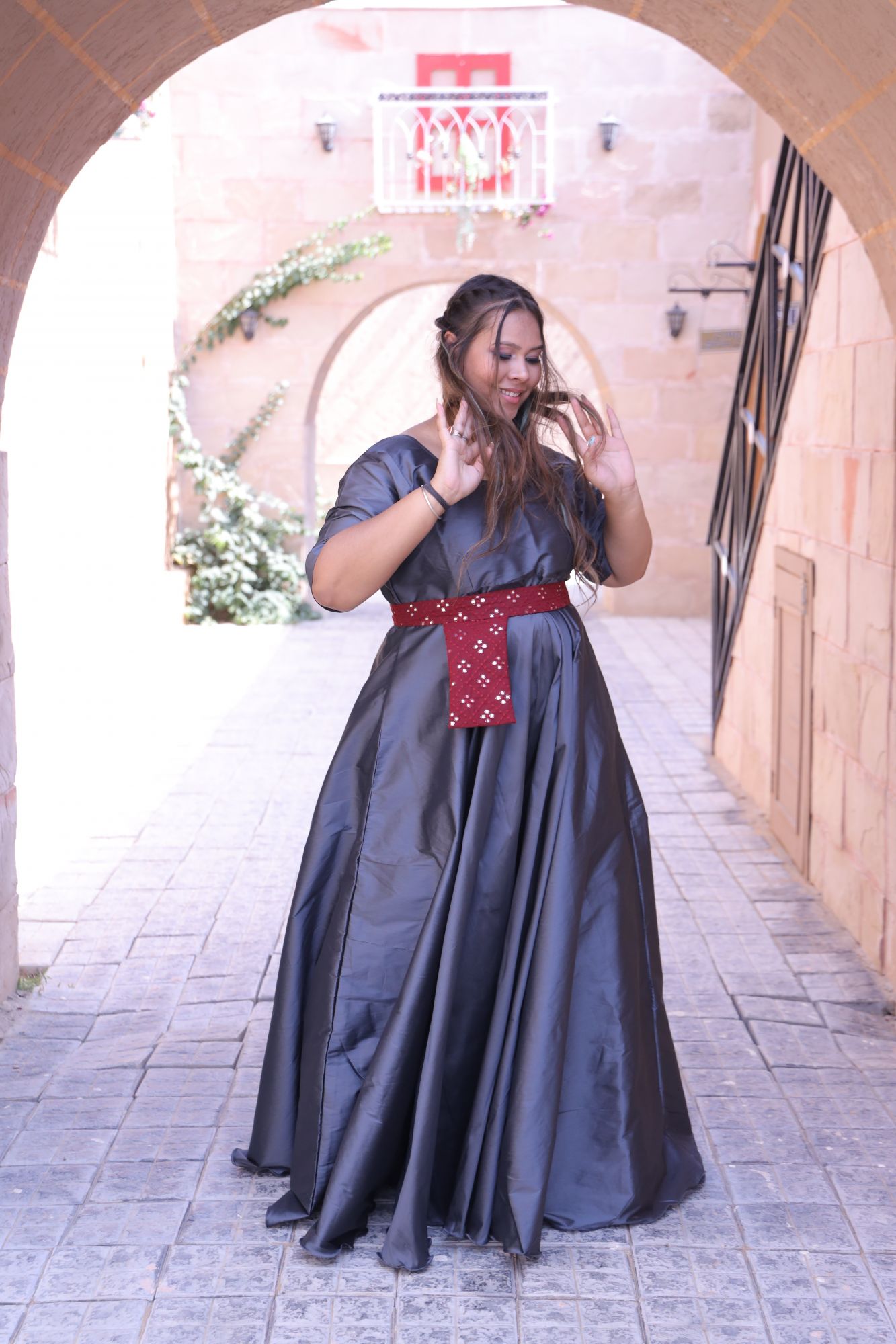 Grey Silk Dress With belt