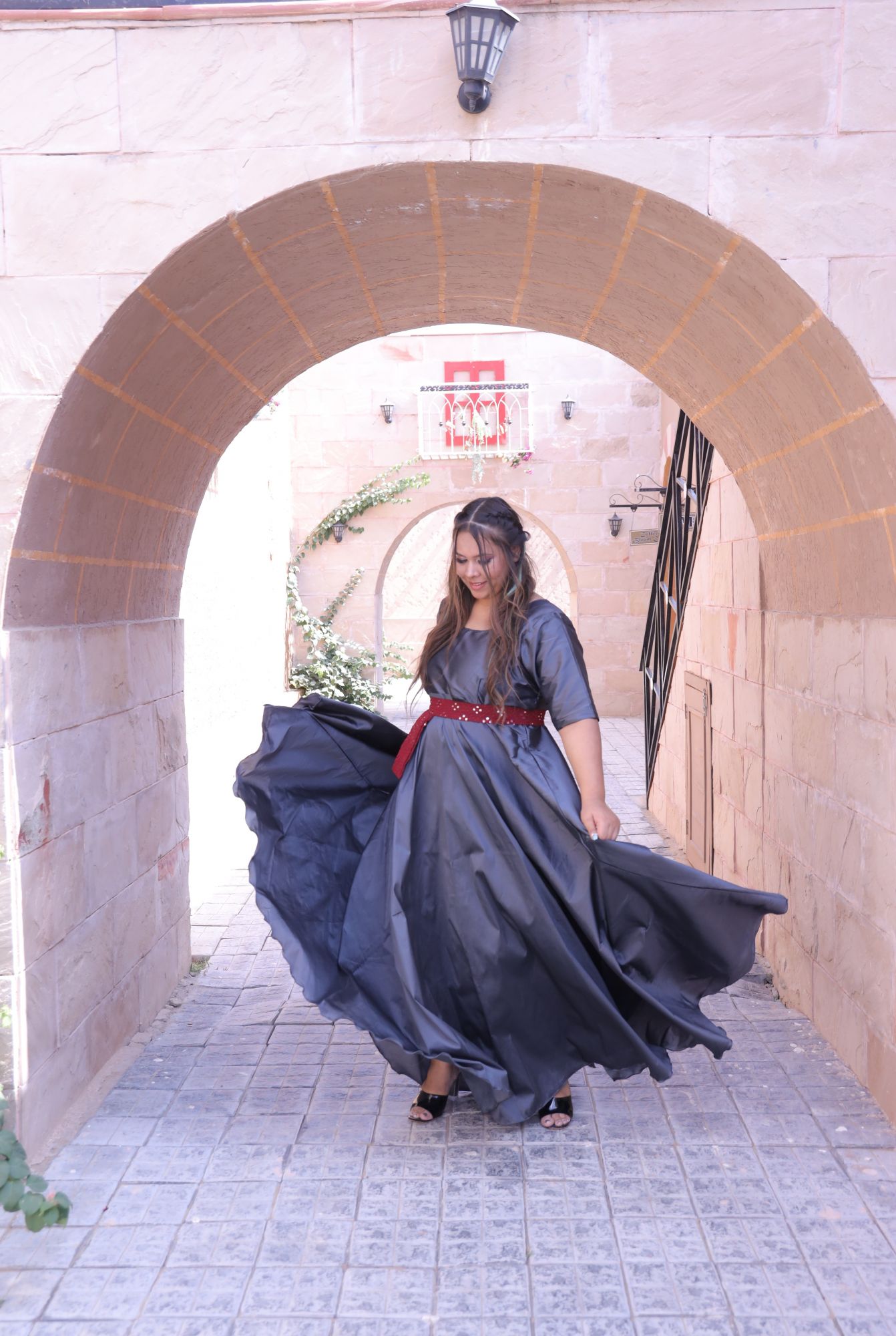 Grey Silk Dress With belt