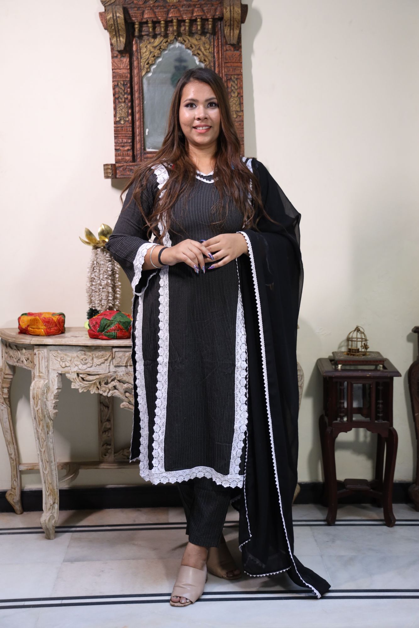 Black lace kurta set