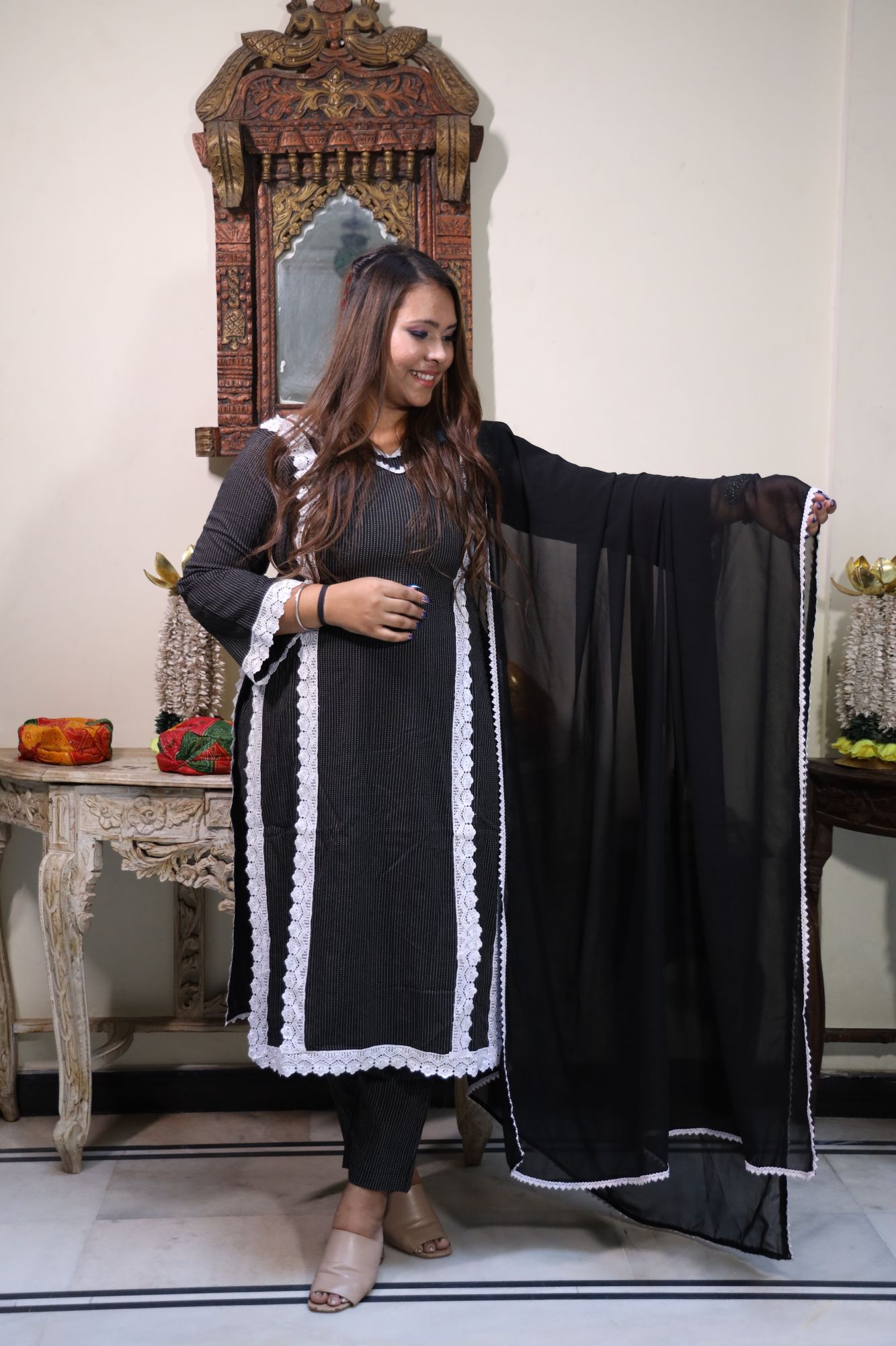 Black lace kurta set