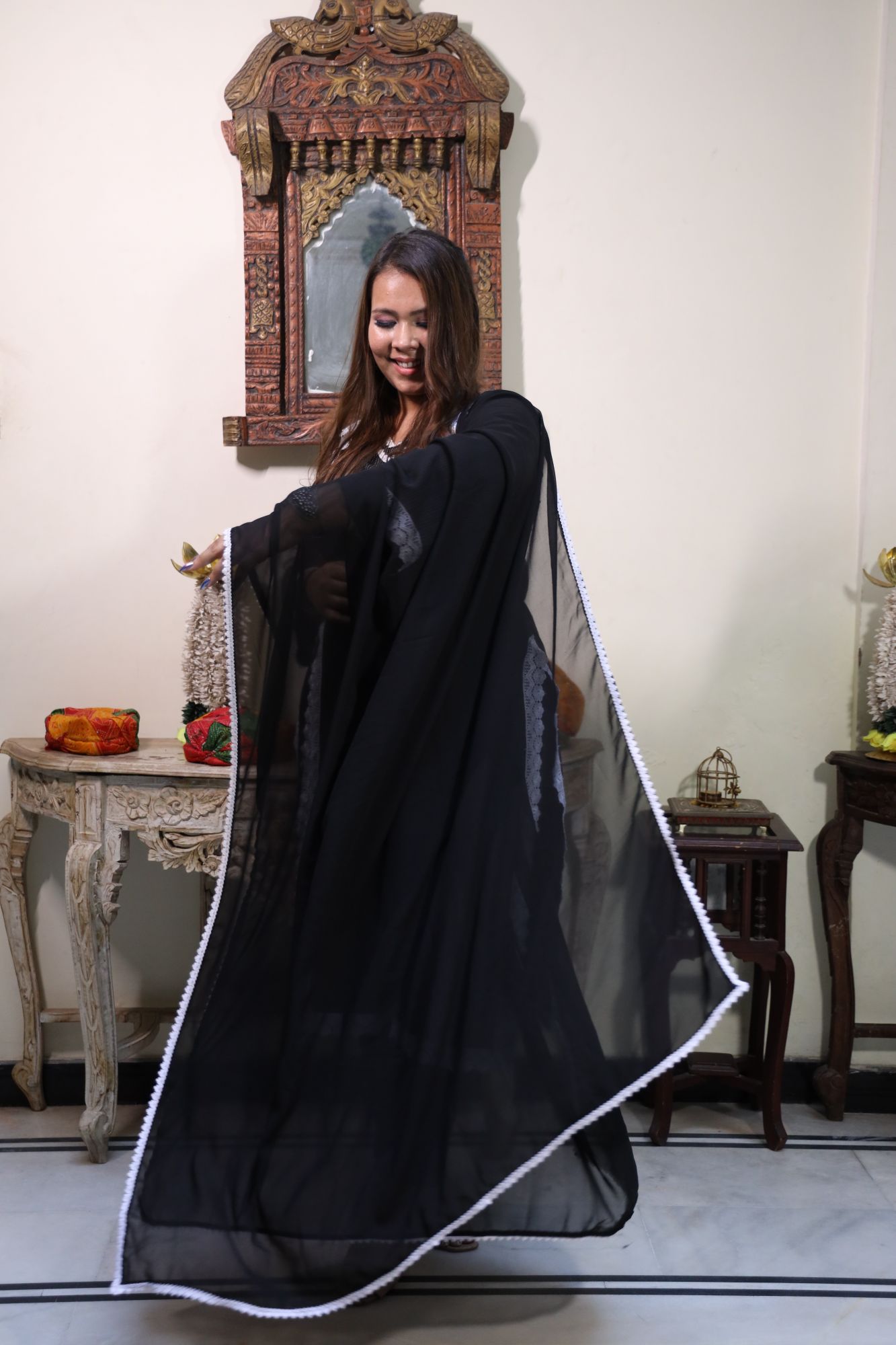 Black lace kurta set