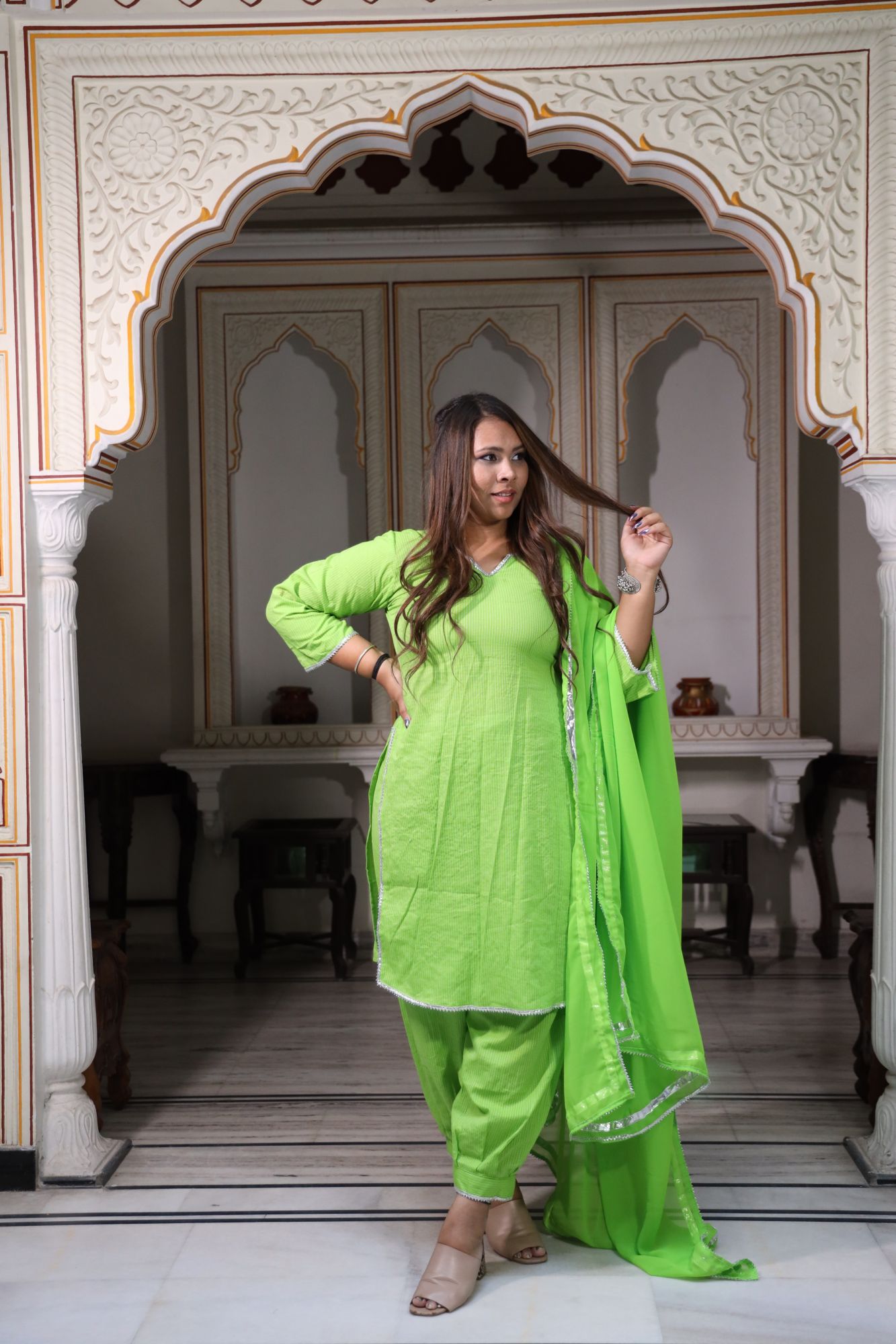 Parrot green kurta set