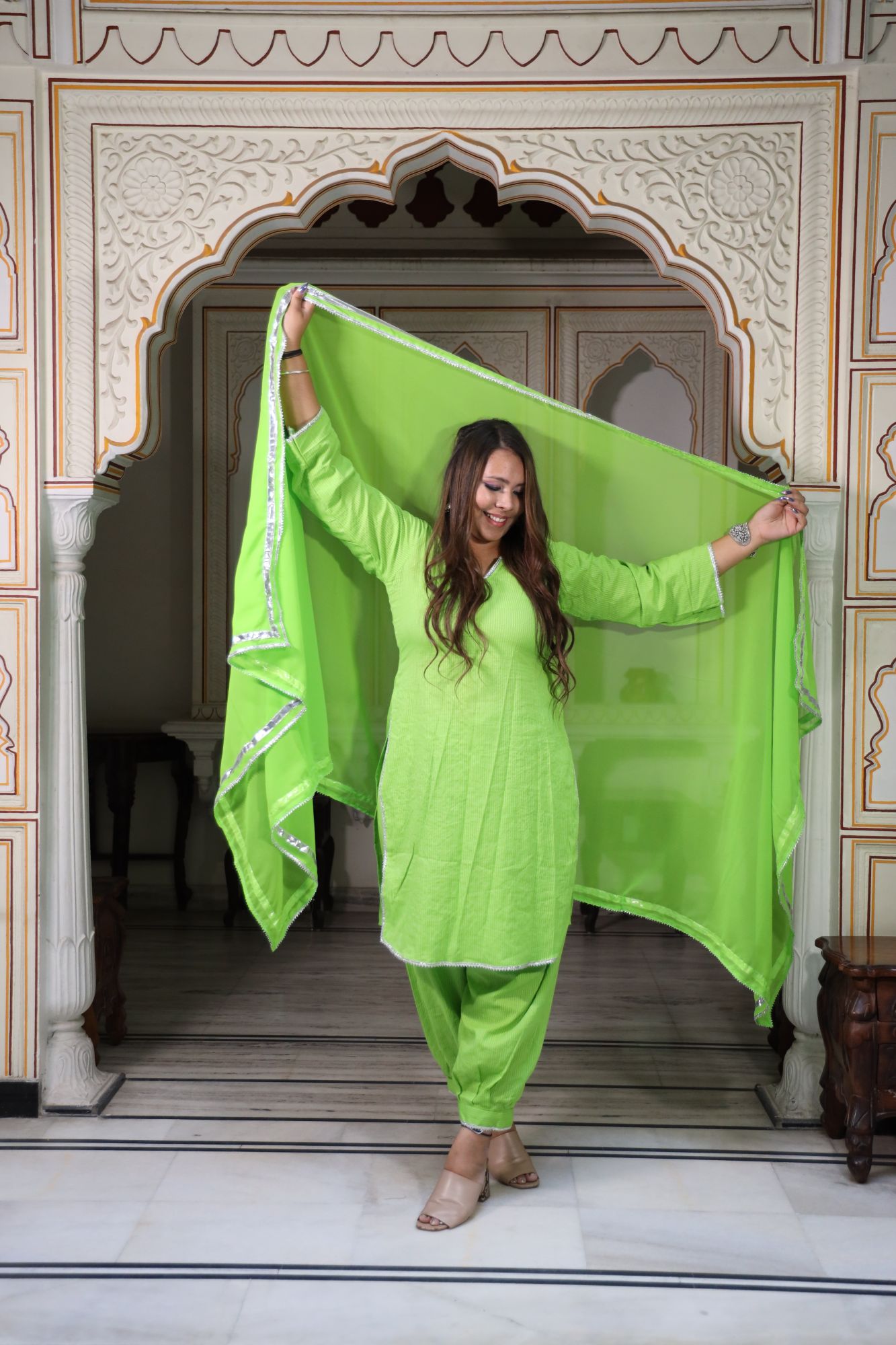 Parrot green kurta set