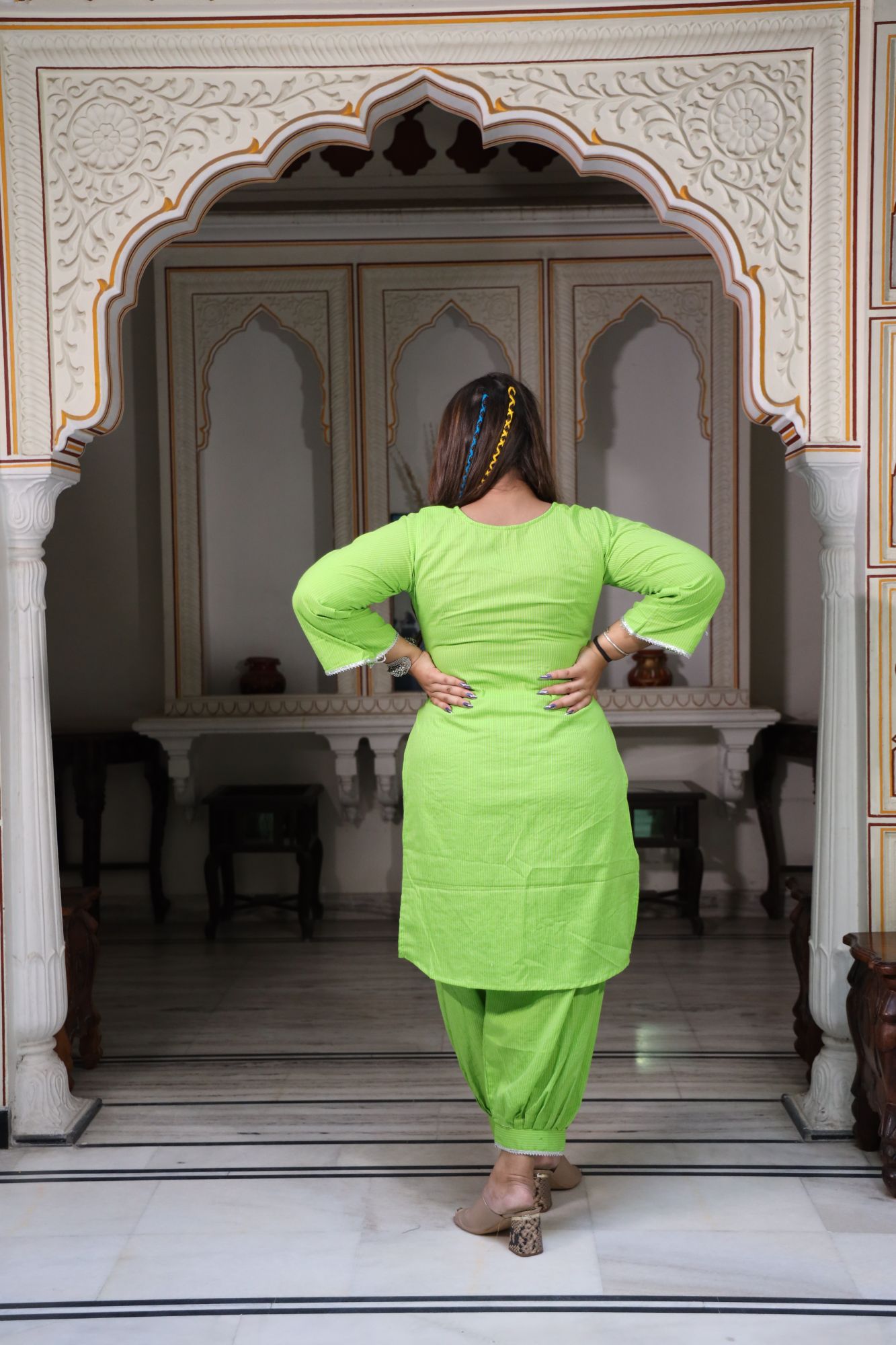 Parrot green kurta set