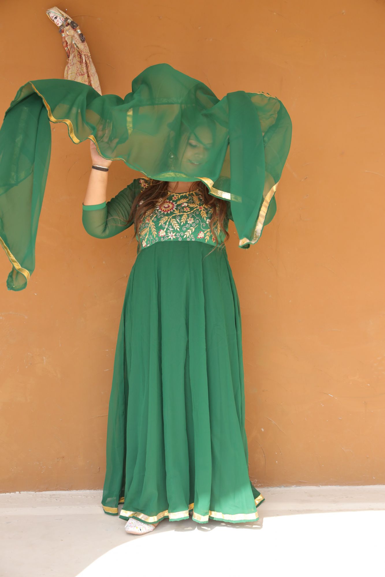 Bottle Green Handwork Anarkali Set
