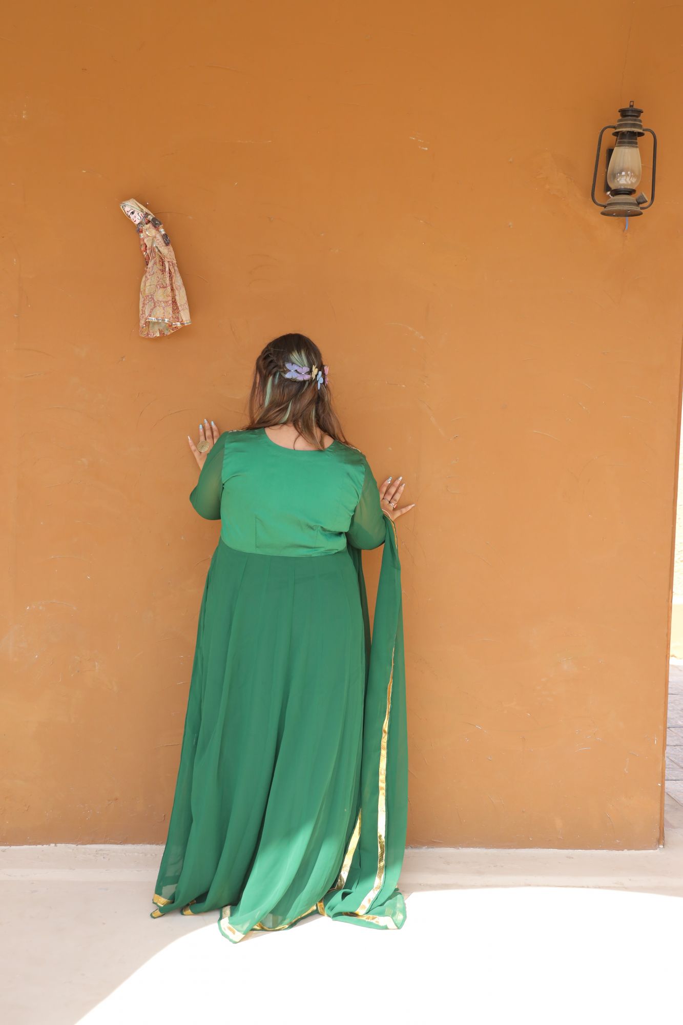 Bottle Green Handwork Anarkali Set