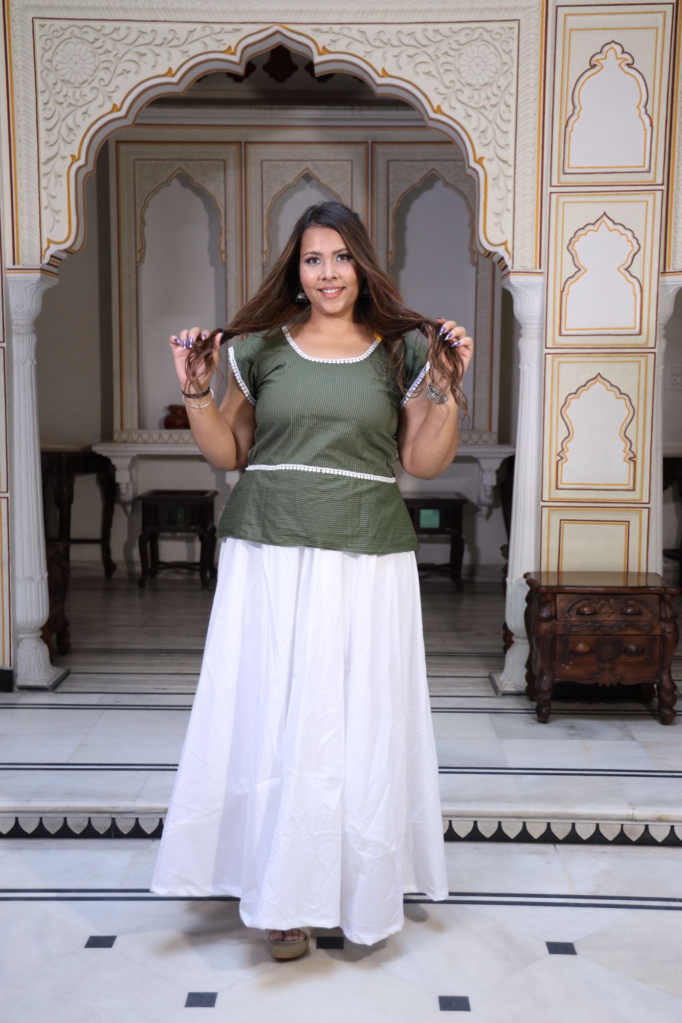 Olive green Lace top