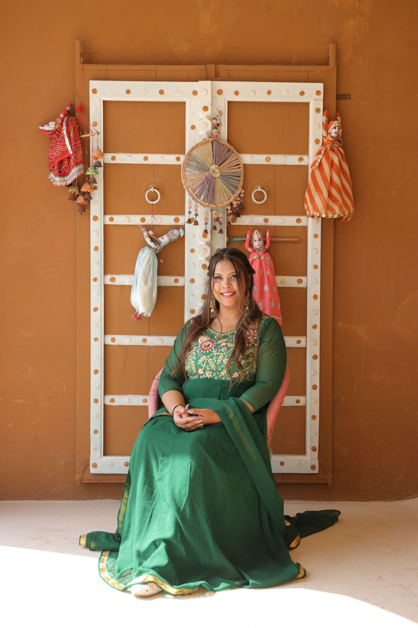 Bottle Green Handwork Anarkali Set