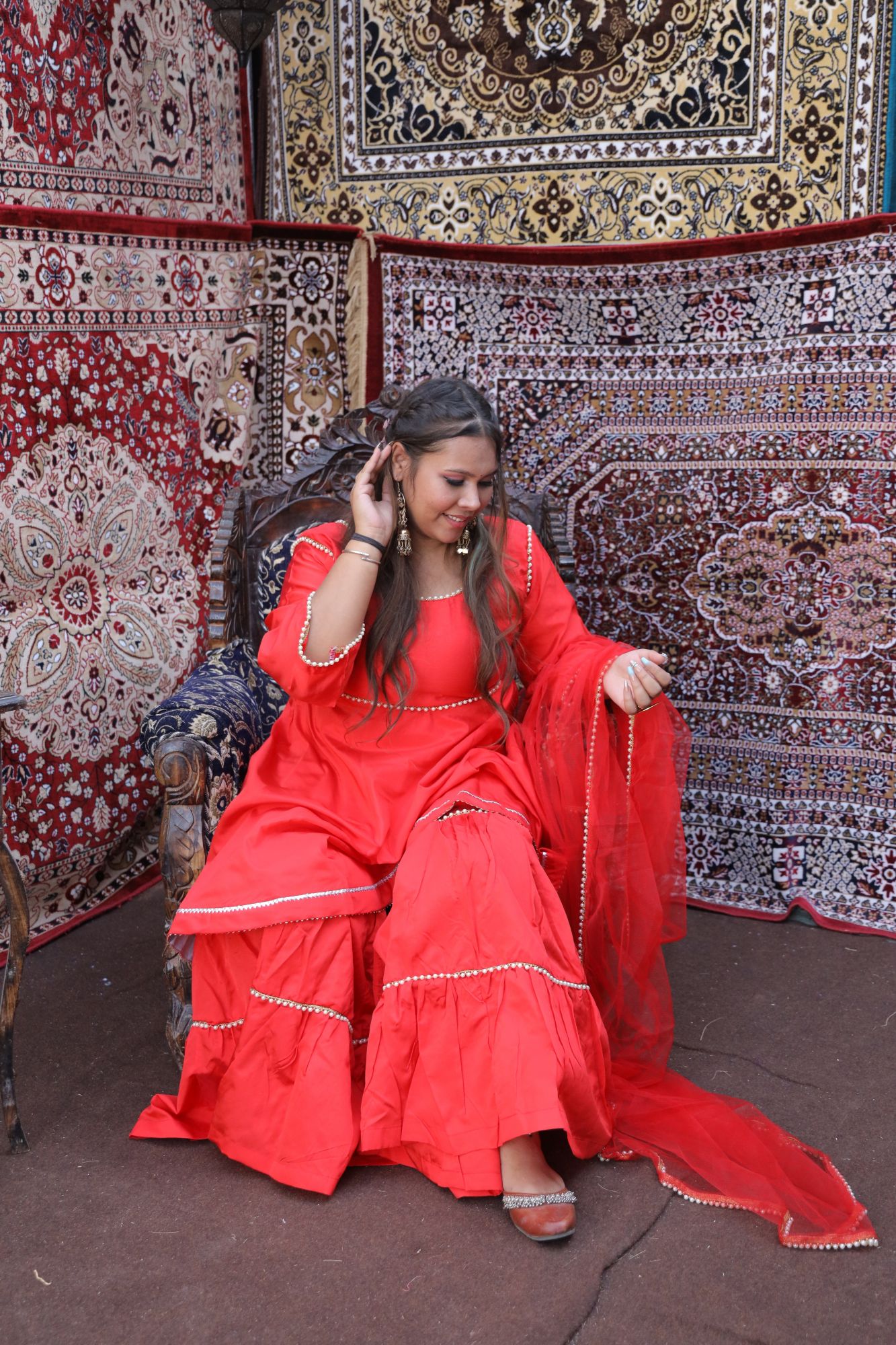 Red Pearl Sharara Set