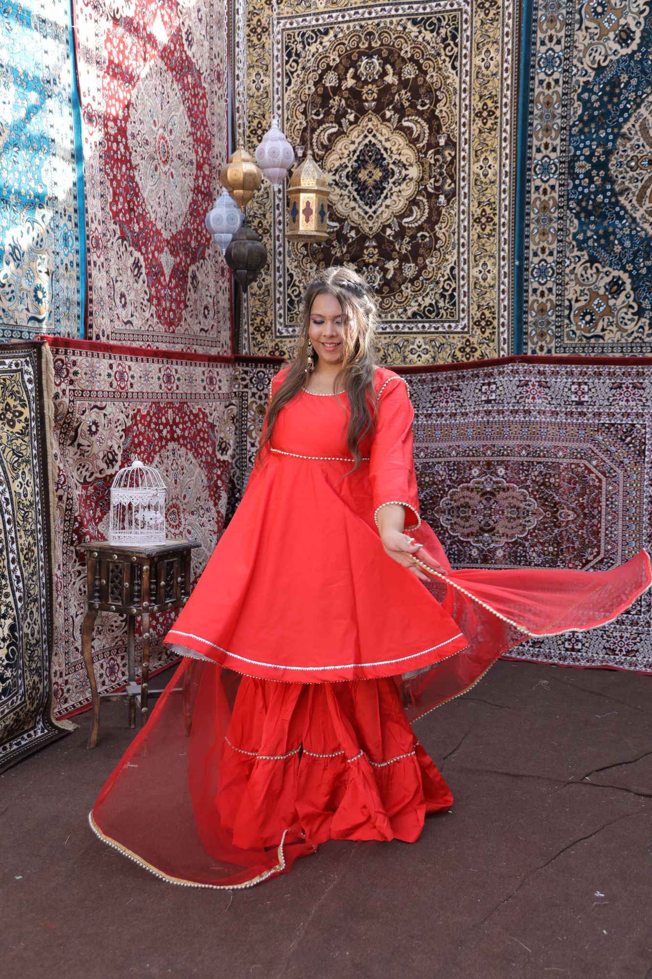 Red Pearl Sharara Set