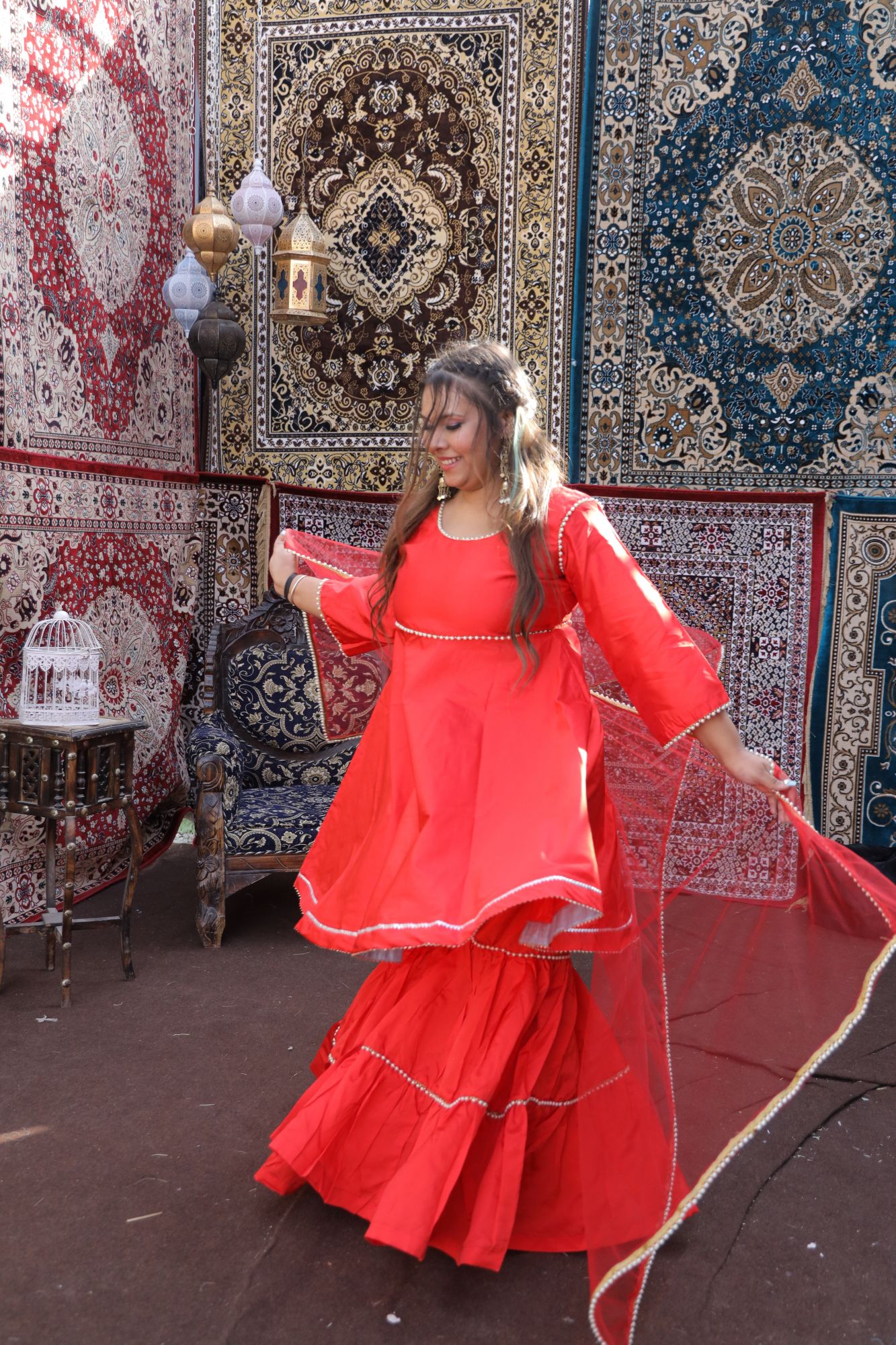 Red Pearl Sharara Set